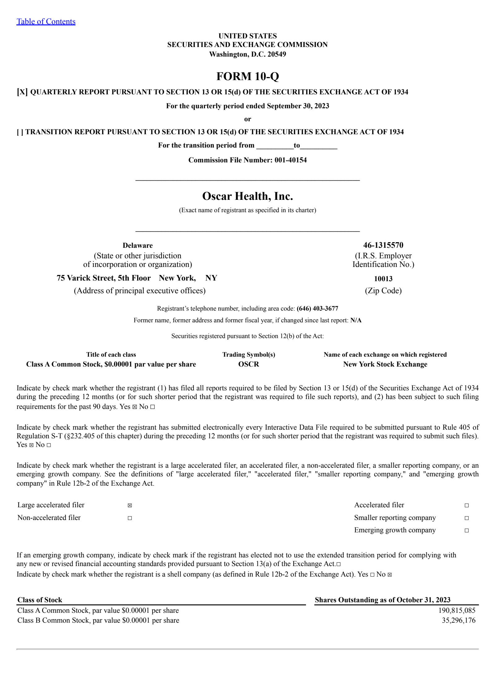 Oscar Health's Q3 2023 Quarterly report