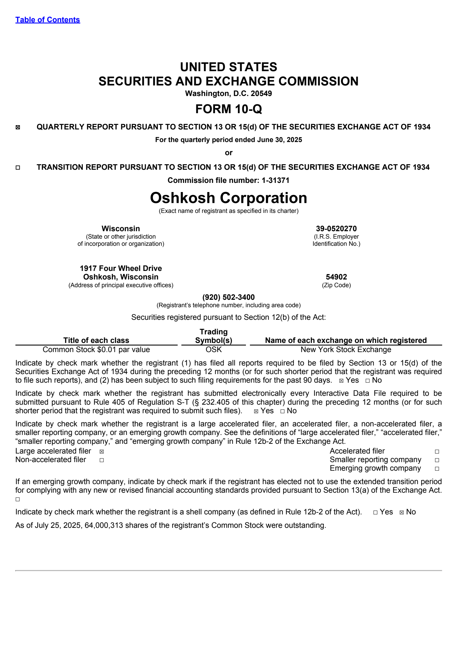 Oshkosh's Q2 2025 Quarterly report
