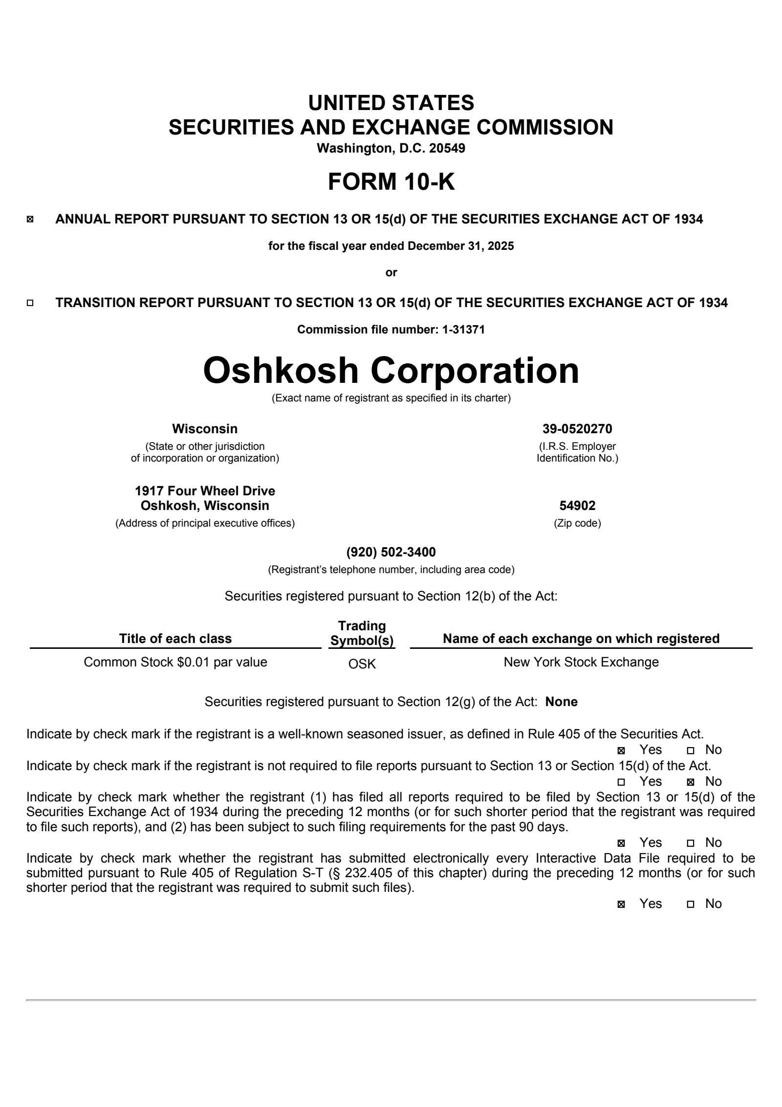 Oshkosh's Q4 2025 Annual report