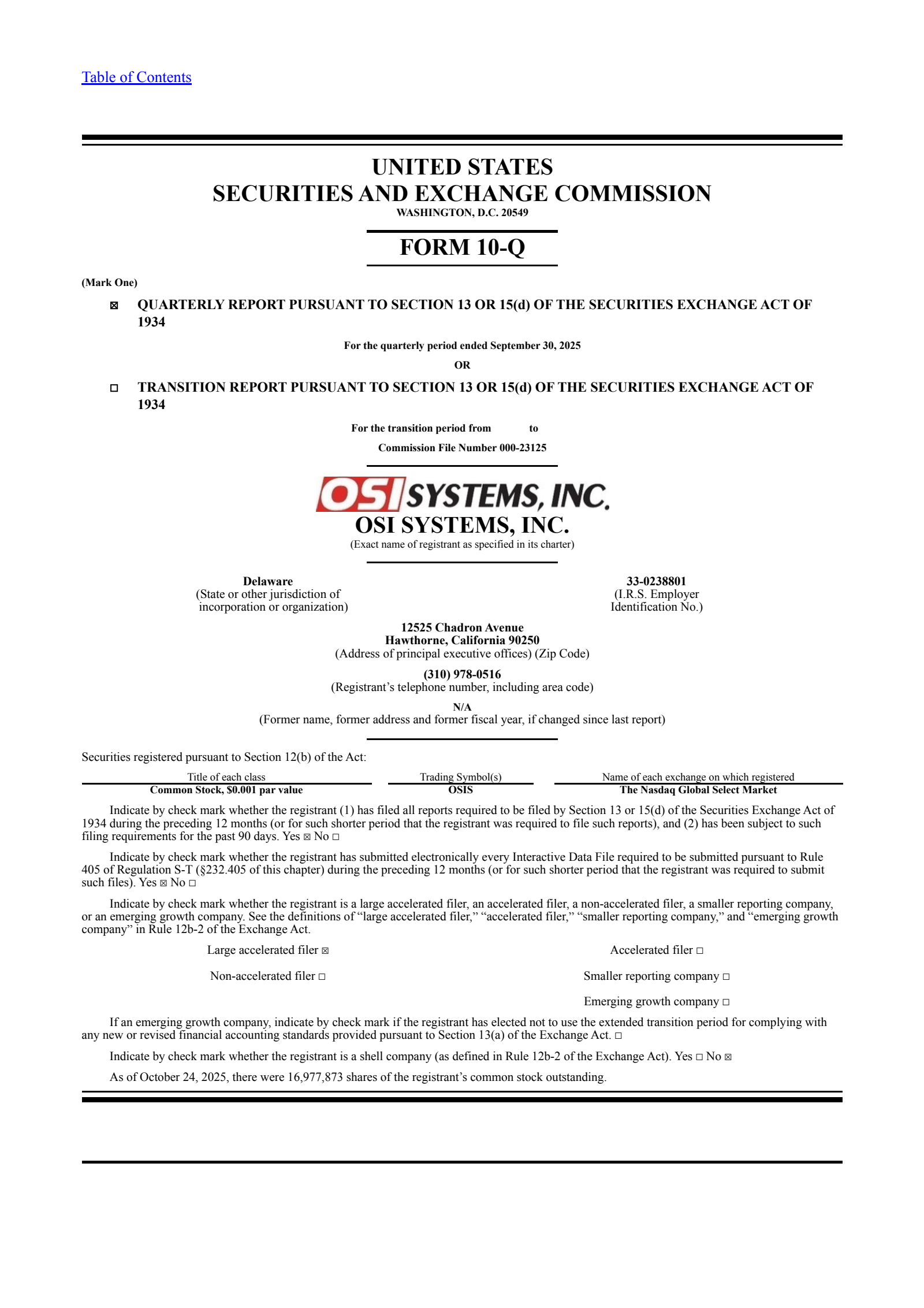 OSI Systems' Q1 2026 Quarterly Report