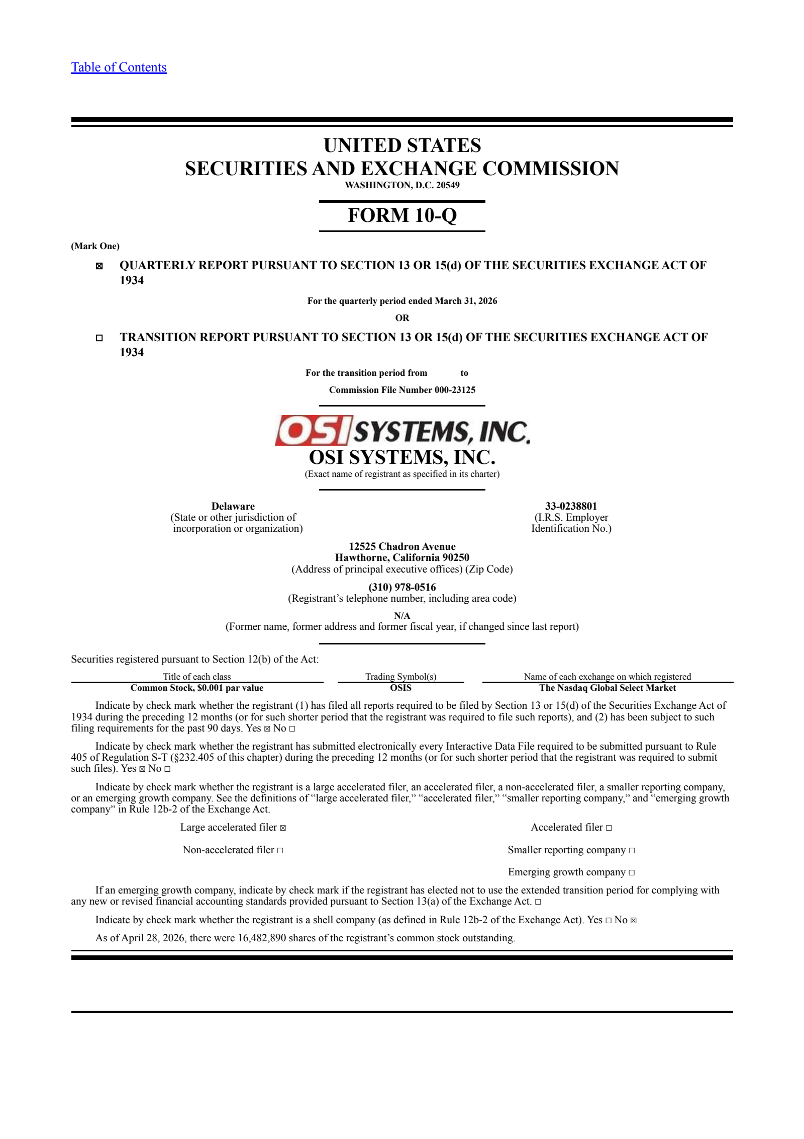 OSI Systems' Q3 2026 Quarterly report