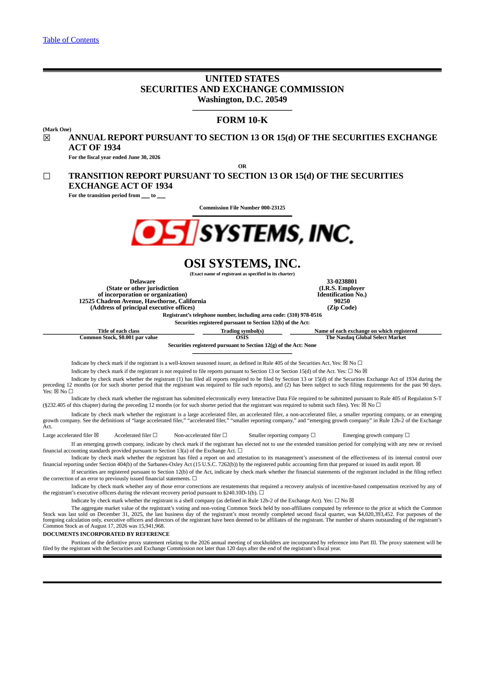 OSI Systems' Q4 2026 Annual report