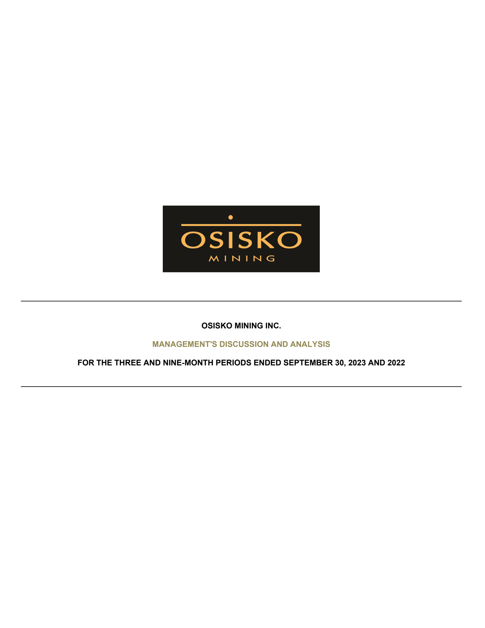 Osisko Mining's Q3 2023 Interim report
