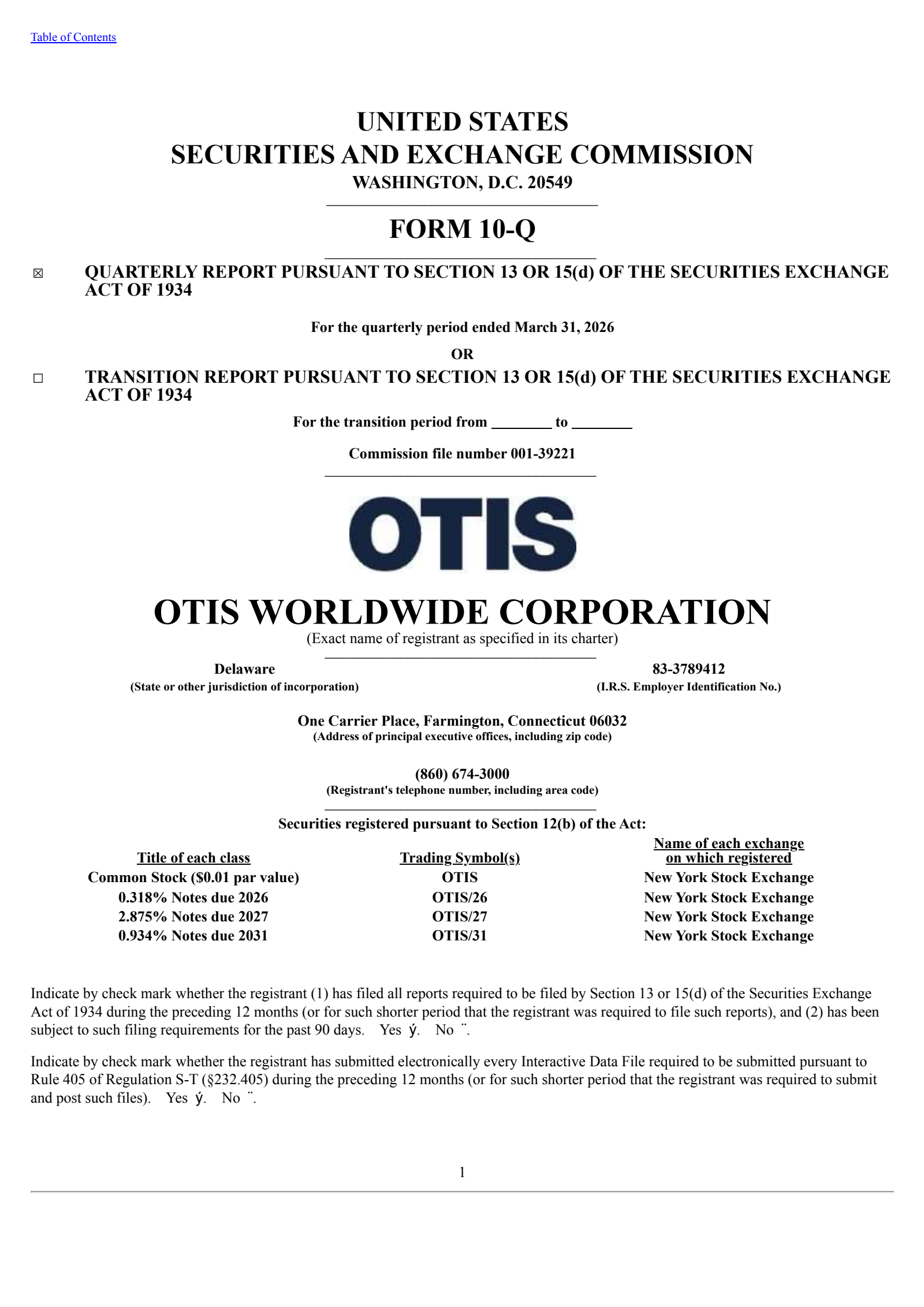 Otis Worldwide's Q1 2026 Quarterly report