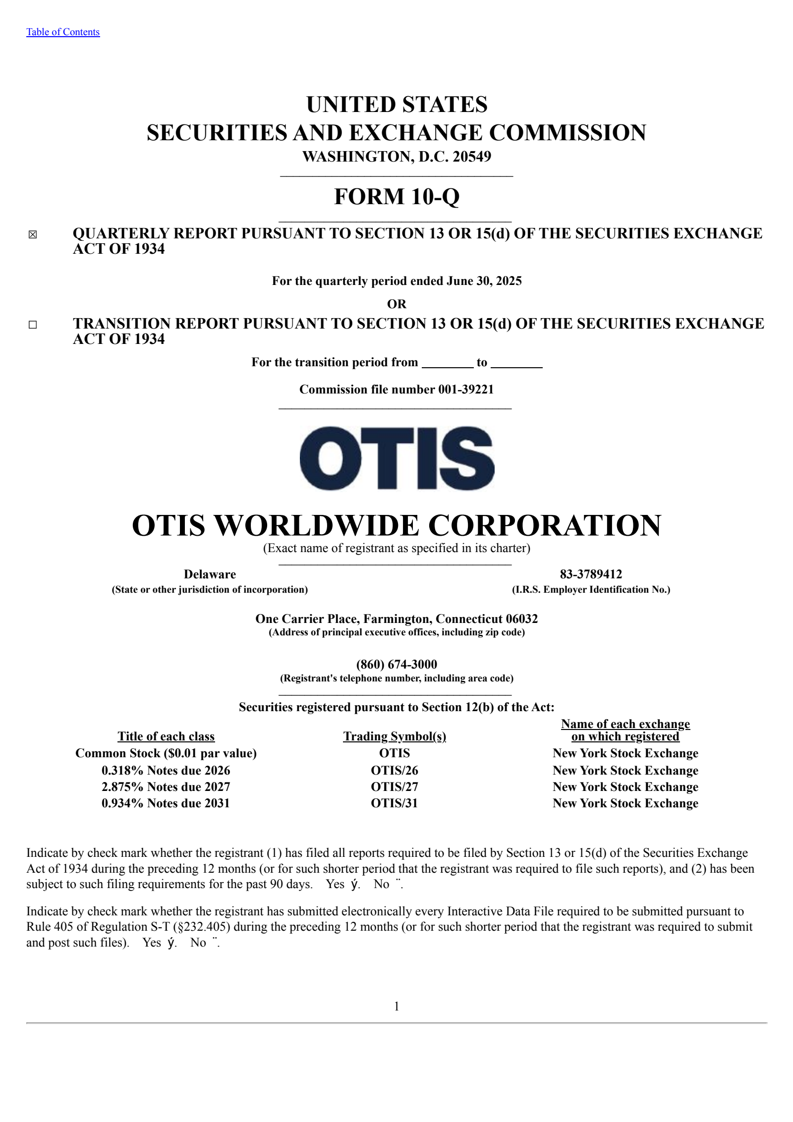 Otis Worldwide's Q2 2025 Quarterly report