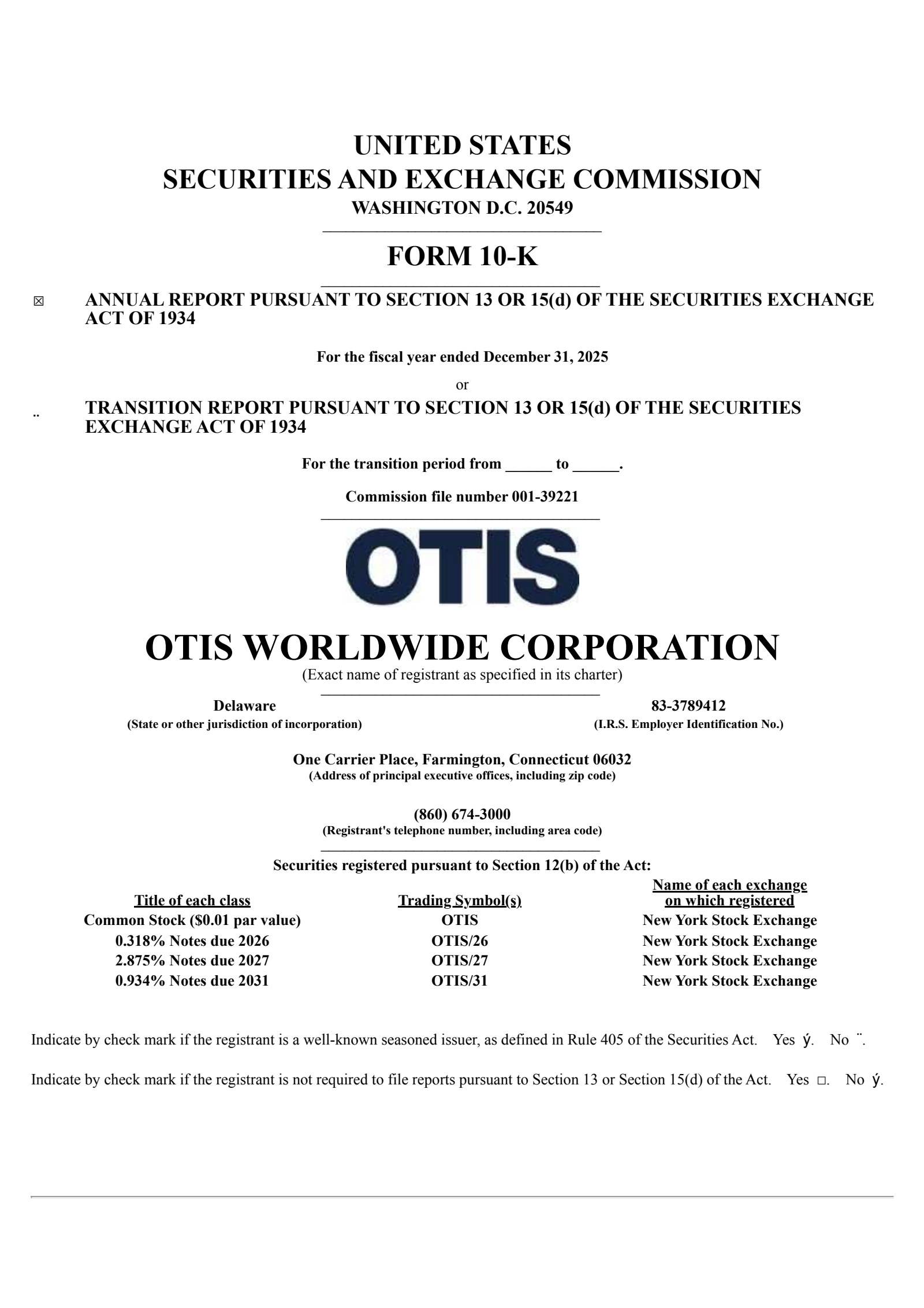 Otis Worldwide's Q4 2025 Annual report