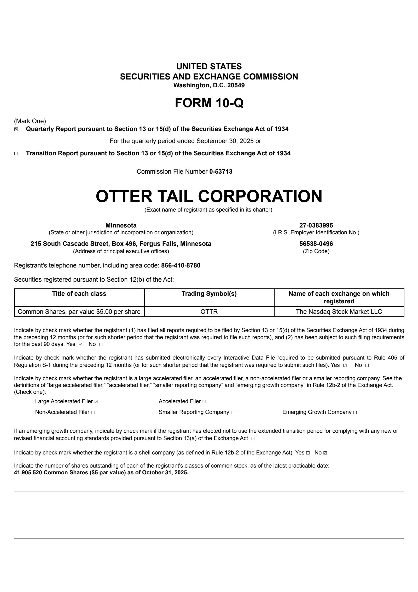 Otter Tail's Q3 2025 Quarterly Report