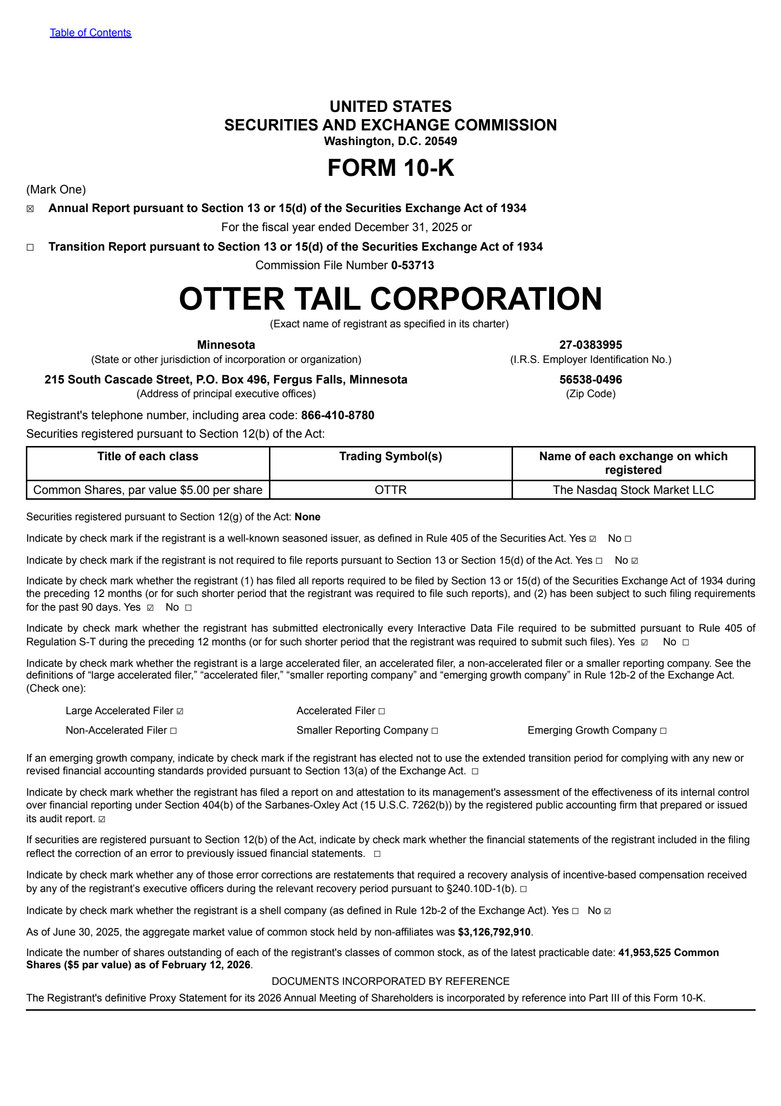 Otter Tail's Q4 2025 Annual report