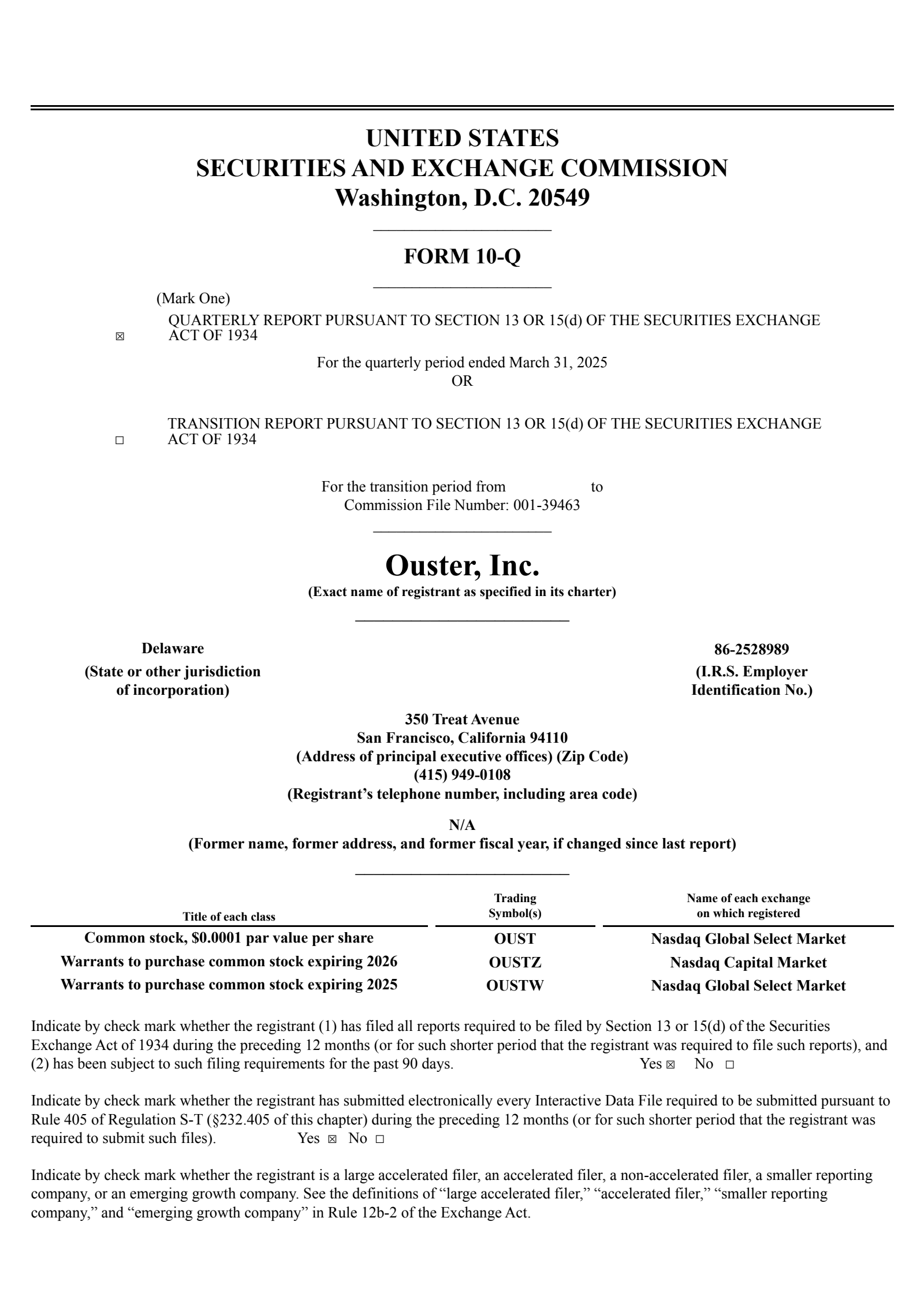 Ouster's Q1 2025 Quarterly report