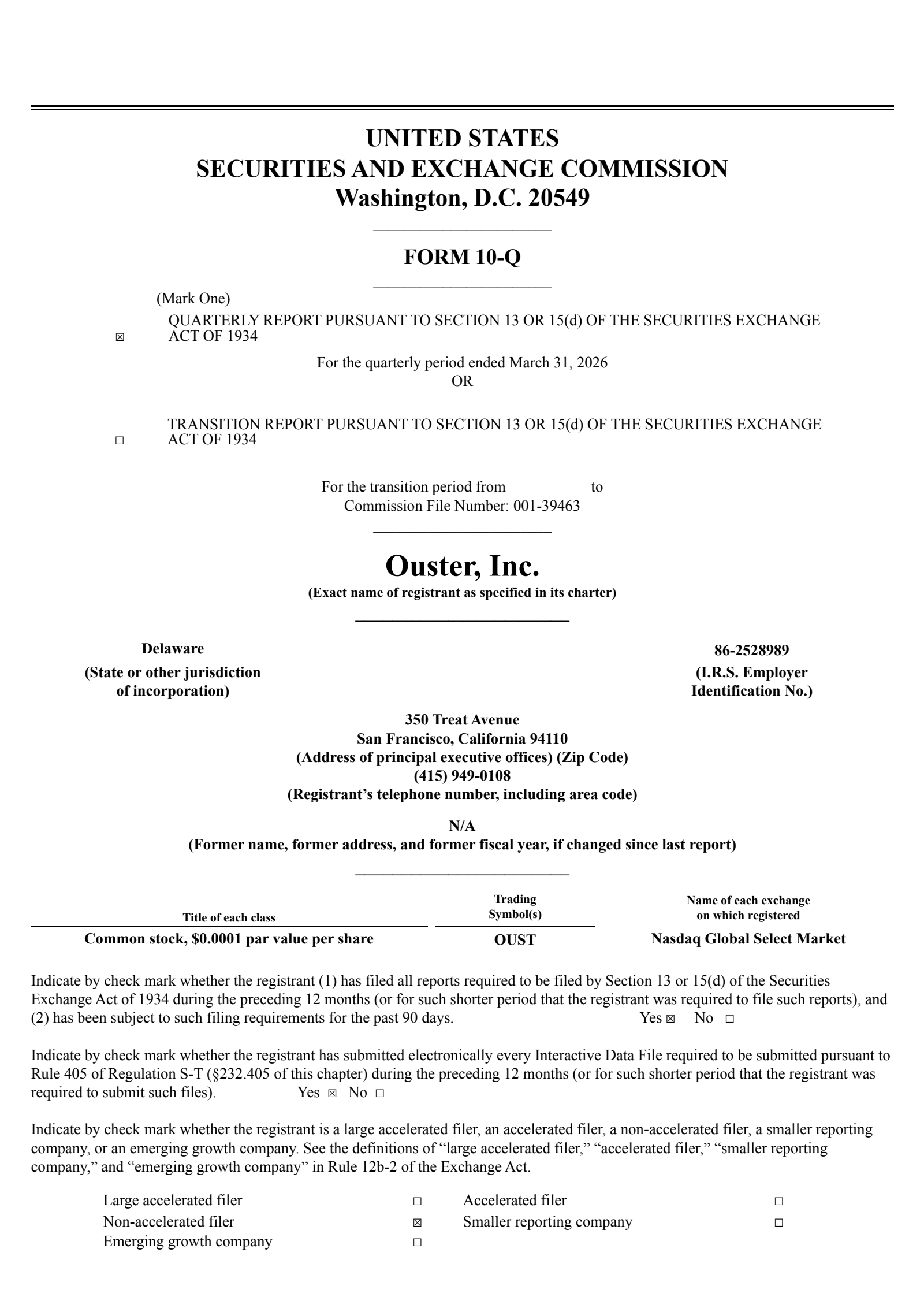 Ouster's Q1 2026 Quarterly report