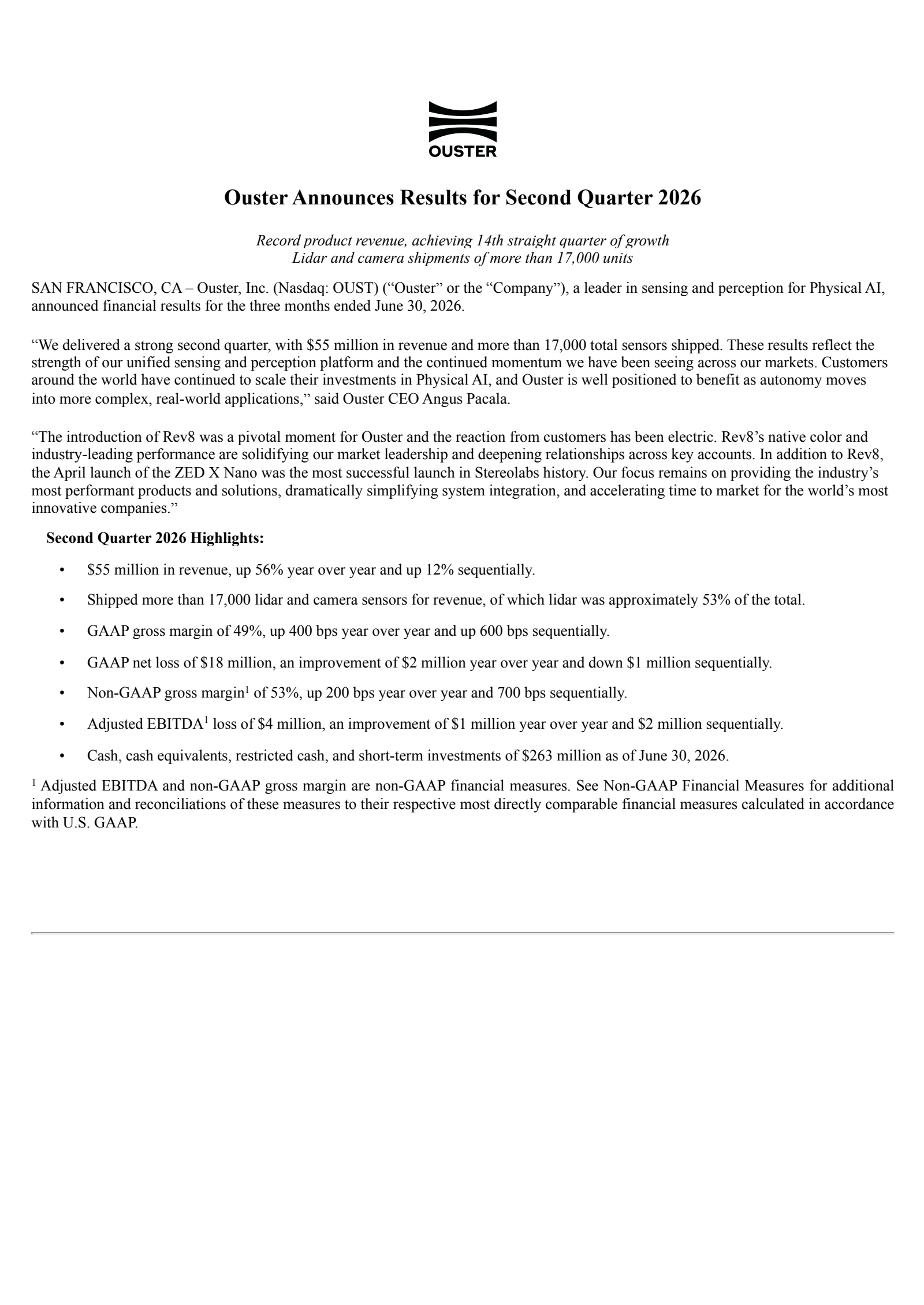 Ouster's Q2 2026 Press Release