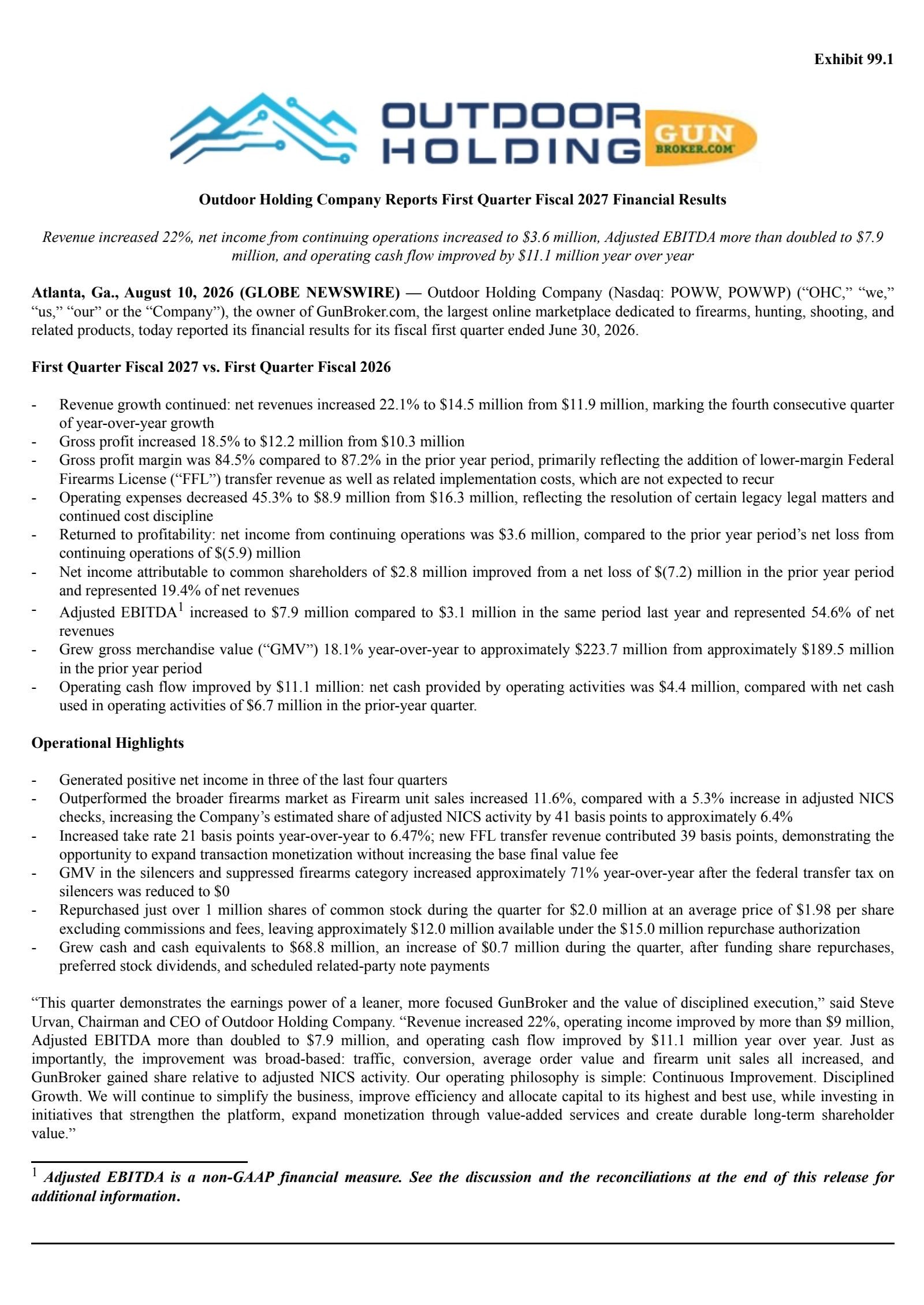 Outdoor's Q1 2027 Press Release