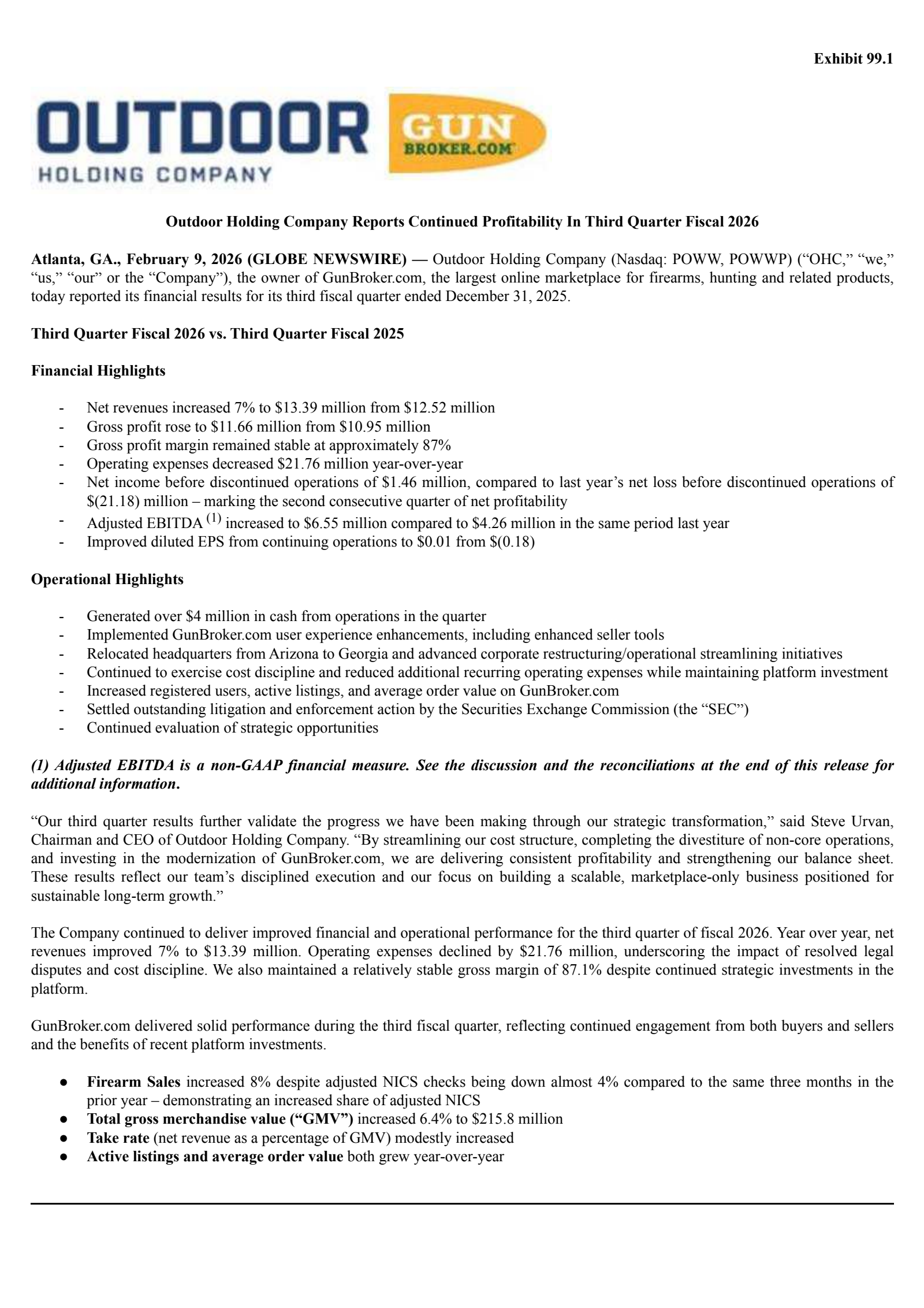 Outdoor's Q3 2026 Press Release