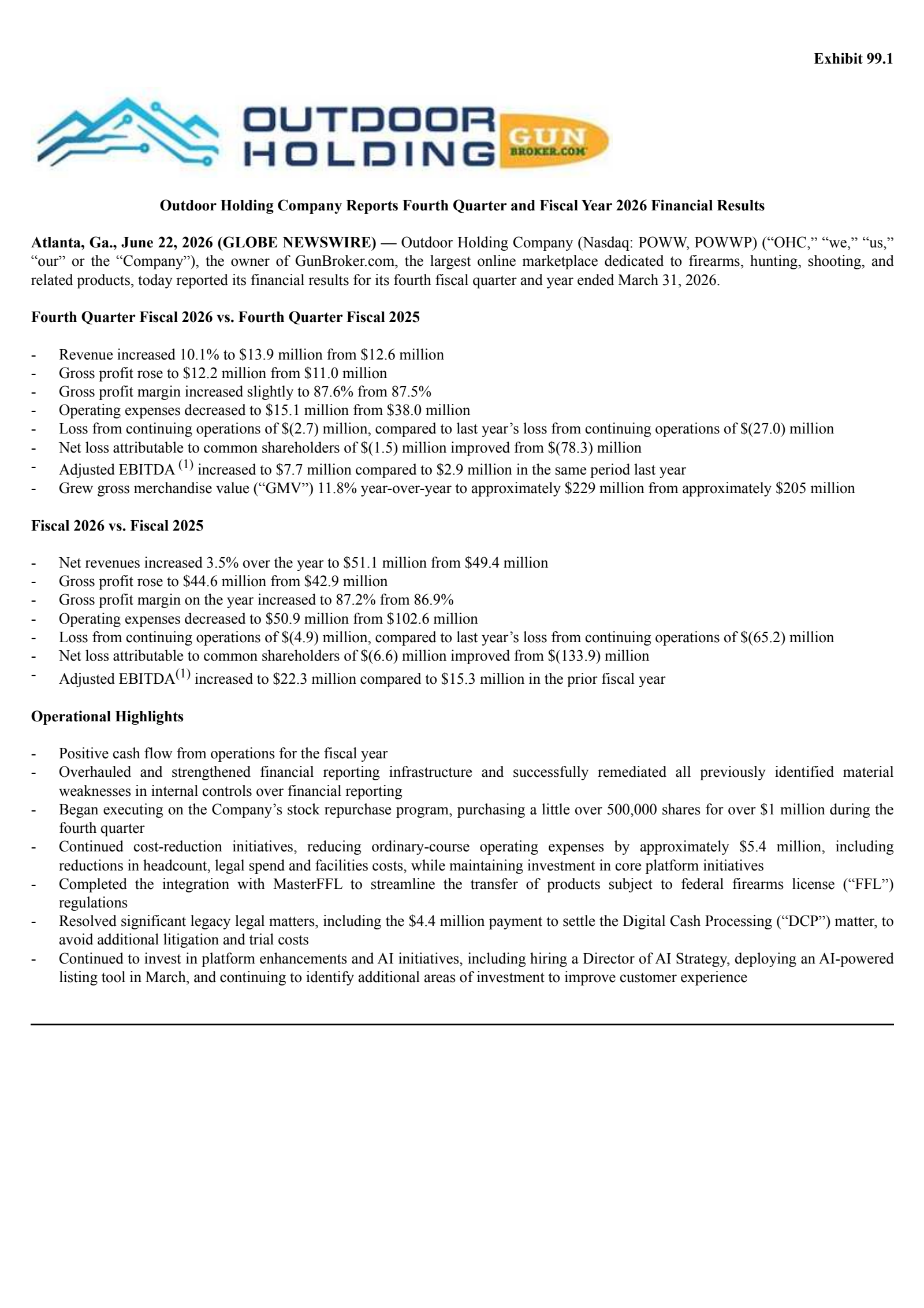 Outdoor's Q4 2026 Press Release