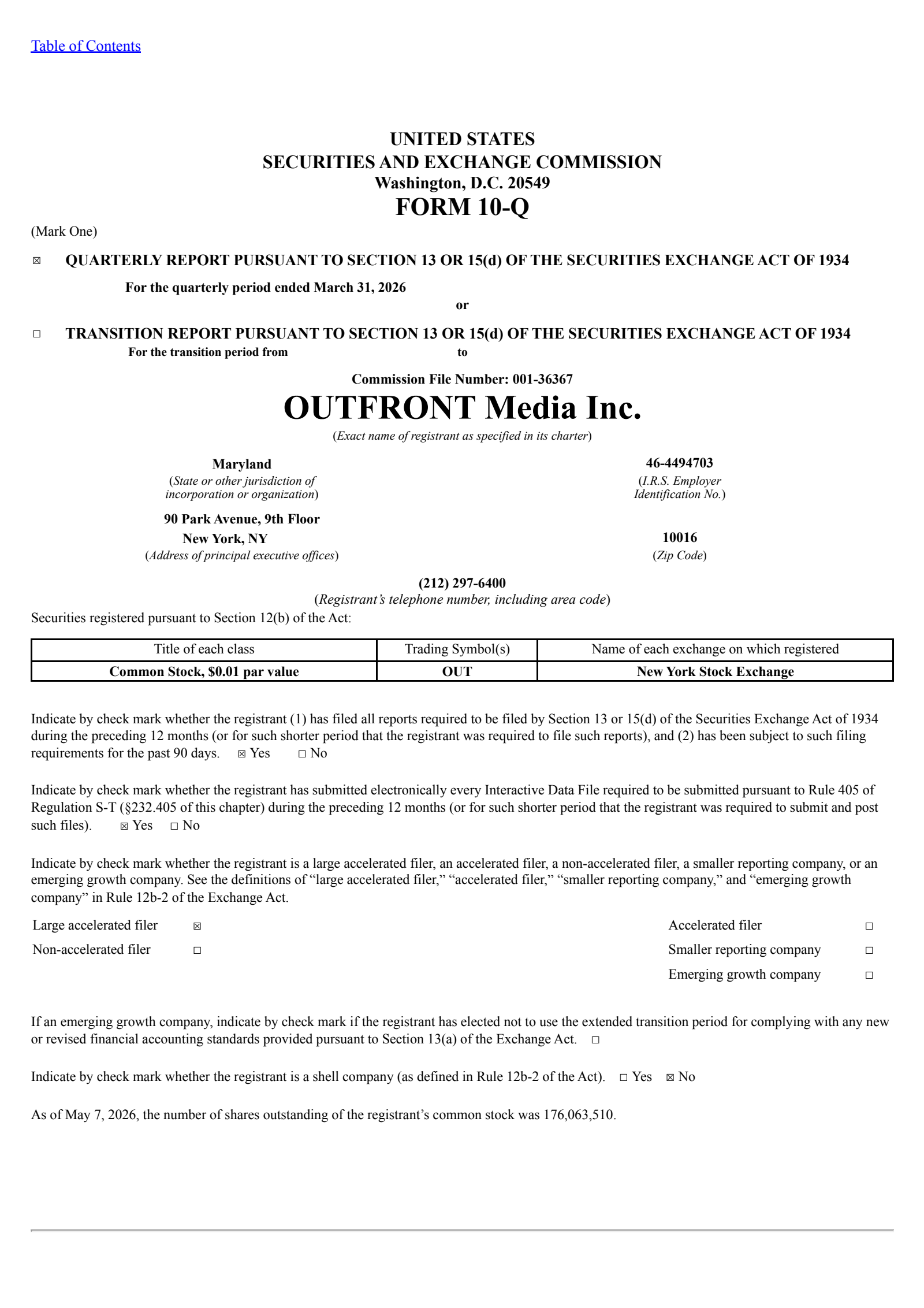 OUTFRONT Media's Q1 2026 Quarterly report