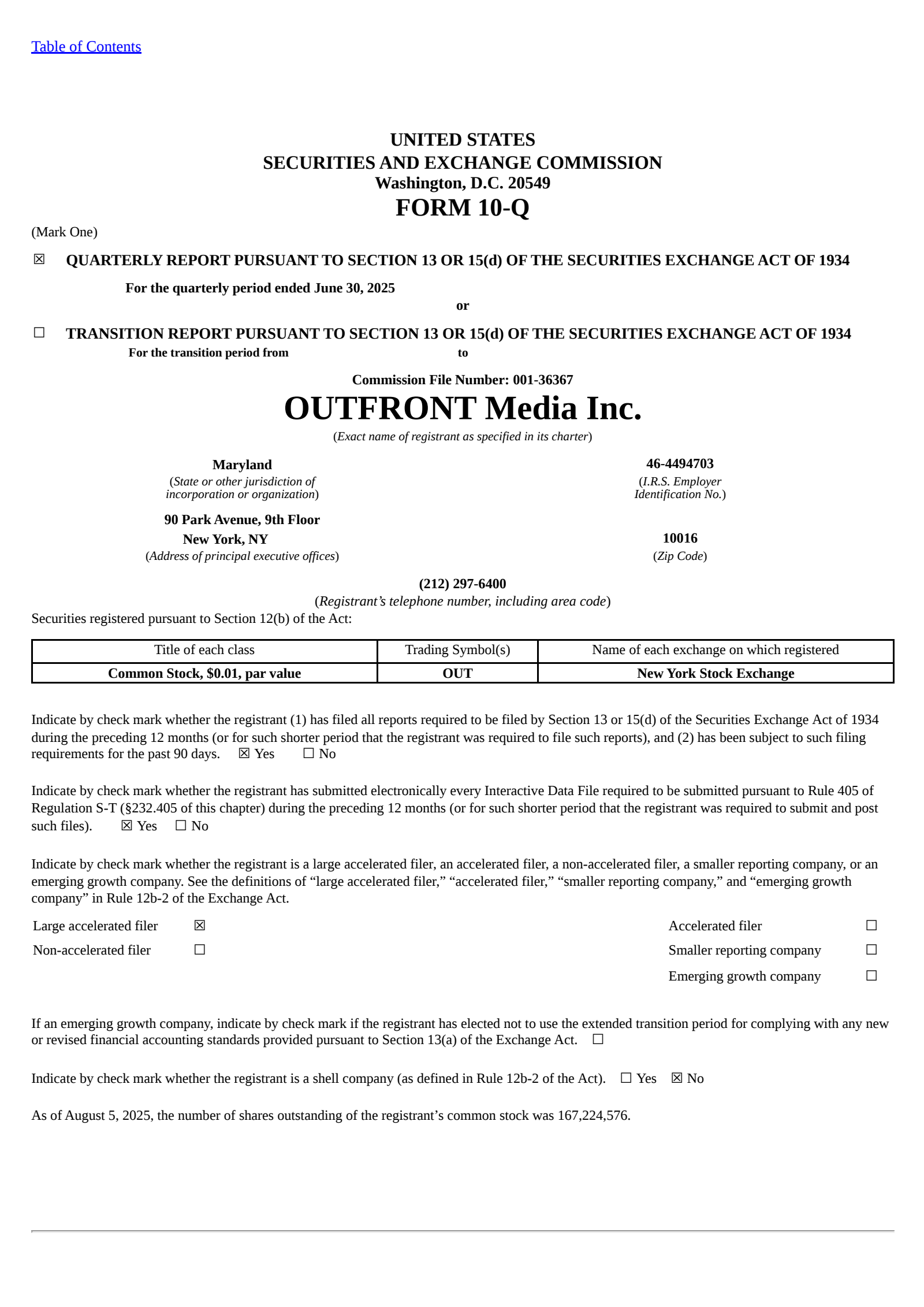 OUTFRONT Media's Q2 2025 Quarterly report