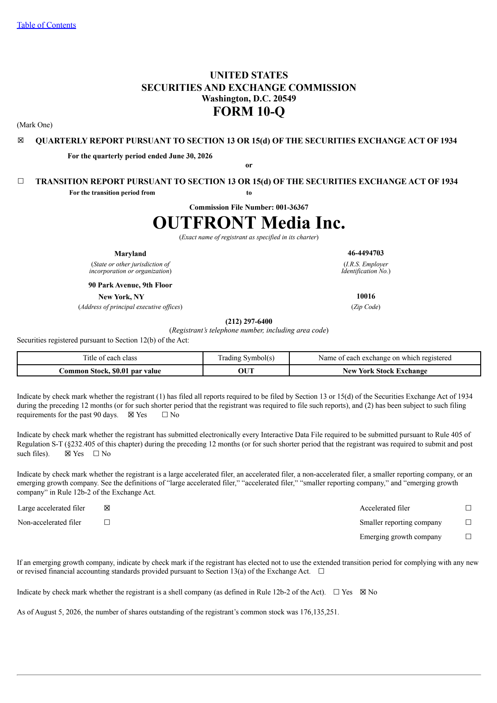 OUTFRONT Media's Q2 2026 Quarterly report