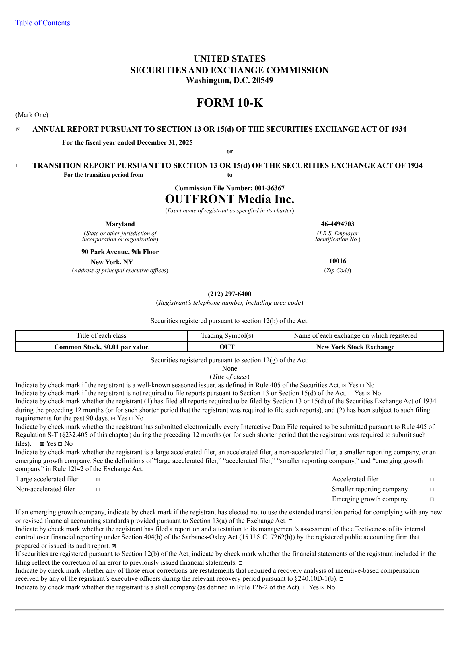 OUTFRONT Media's Q4 2025 Annual report