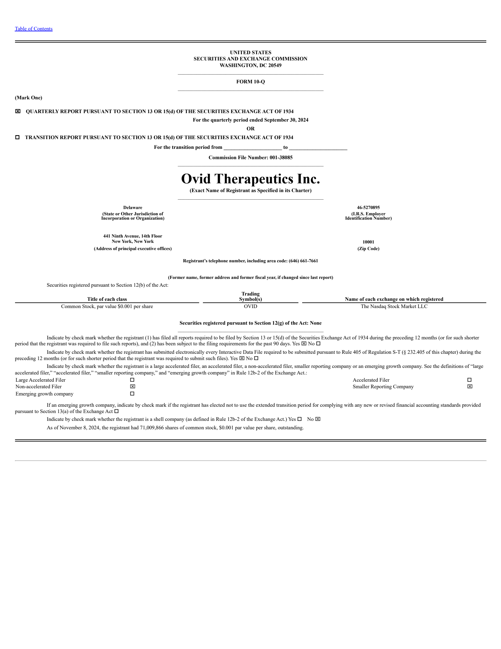 Ovid Therapeutics' Q3 2024 Quarterly report