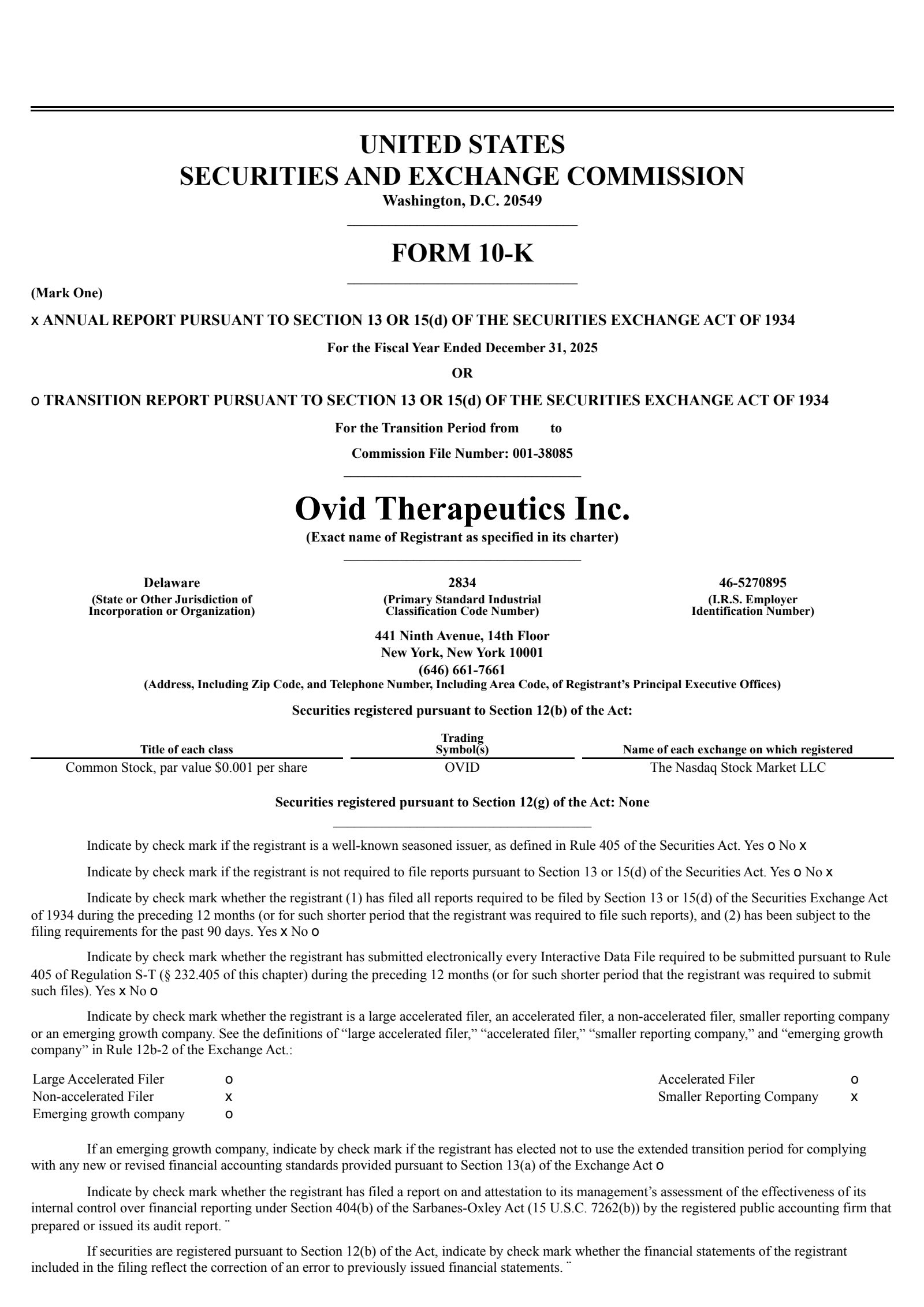Ovid Therapeutics' Q4 2025 Annual report