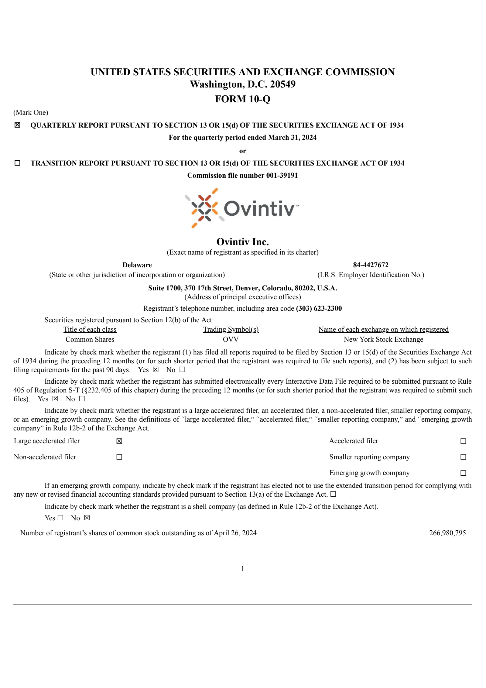 Ovintiv's Q1 2024 Quarterly report