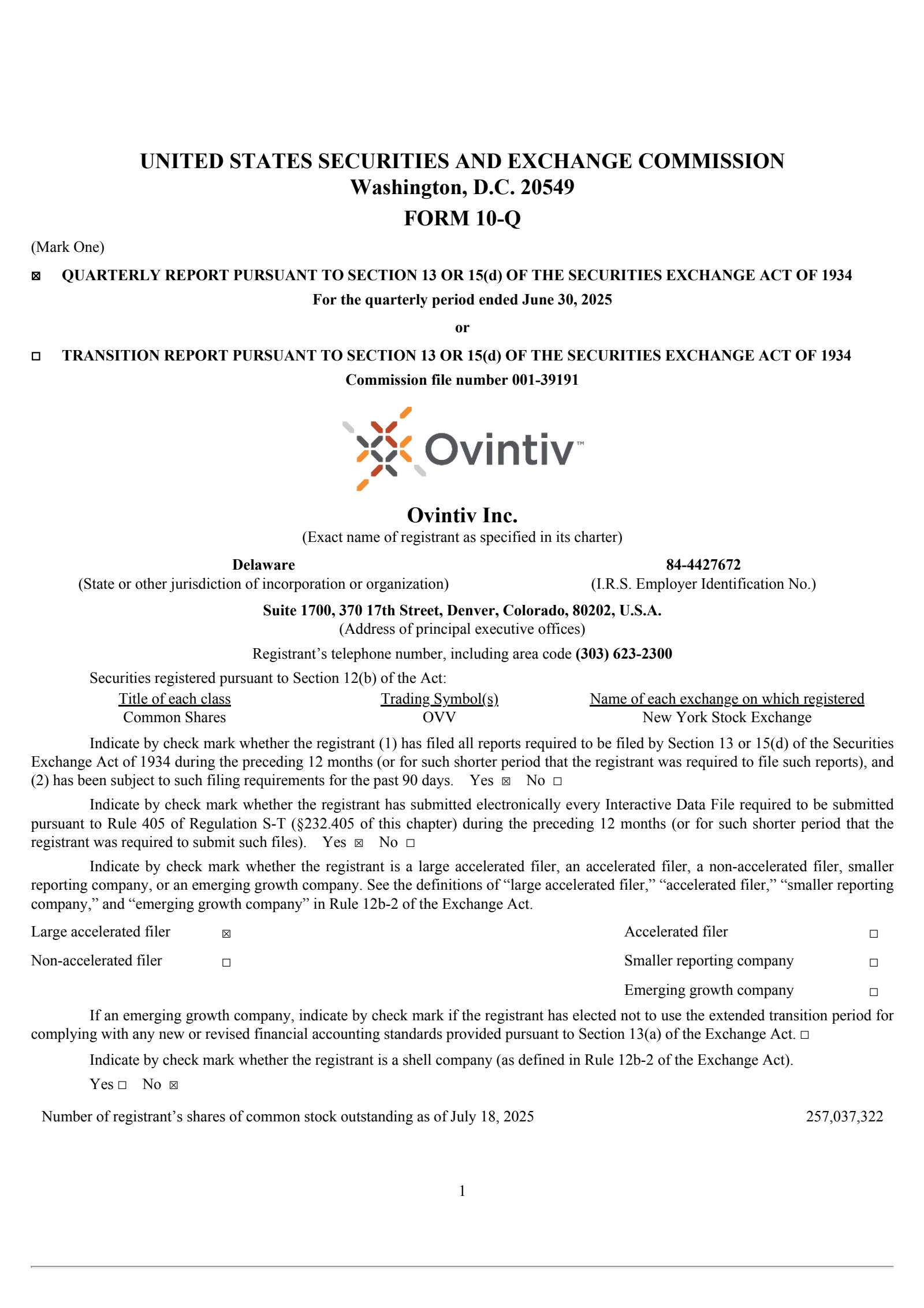Ovintiv's Q2 2025 Quarterly report