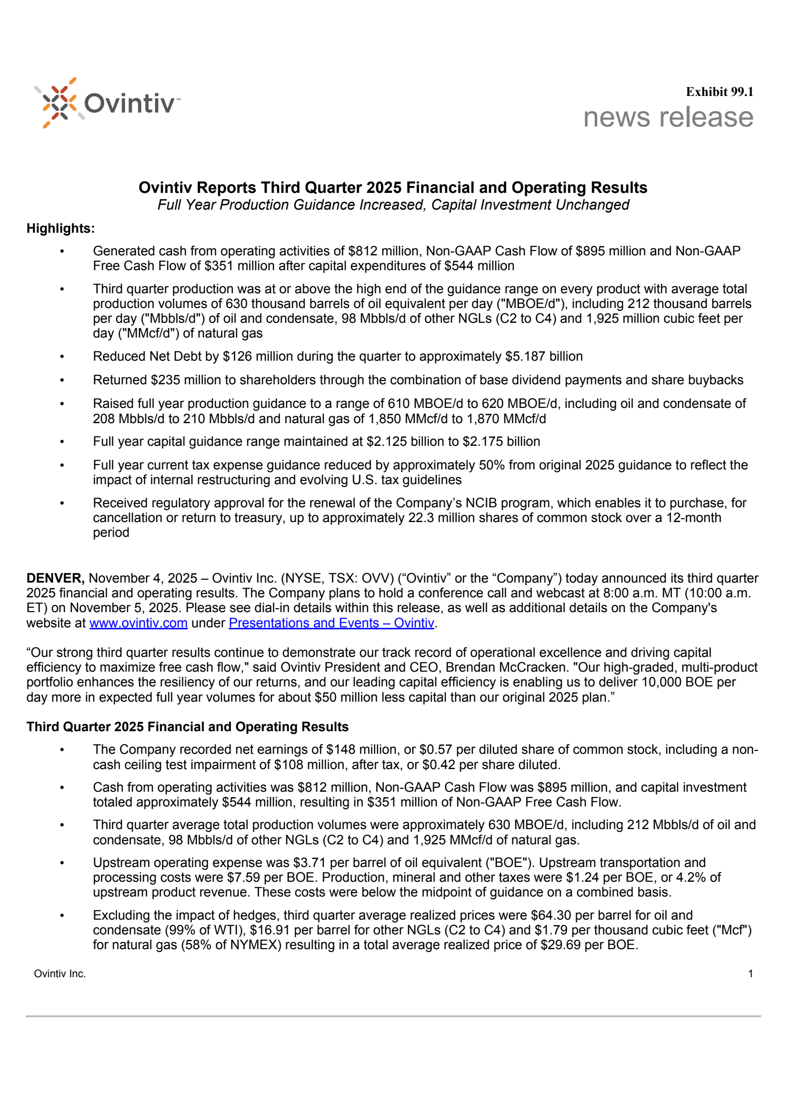 Ovintiv's Q3 2025 Earnings Release