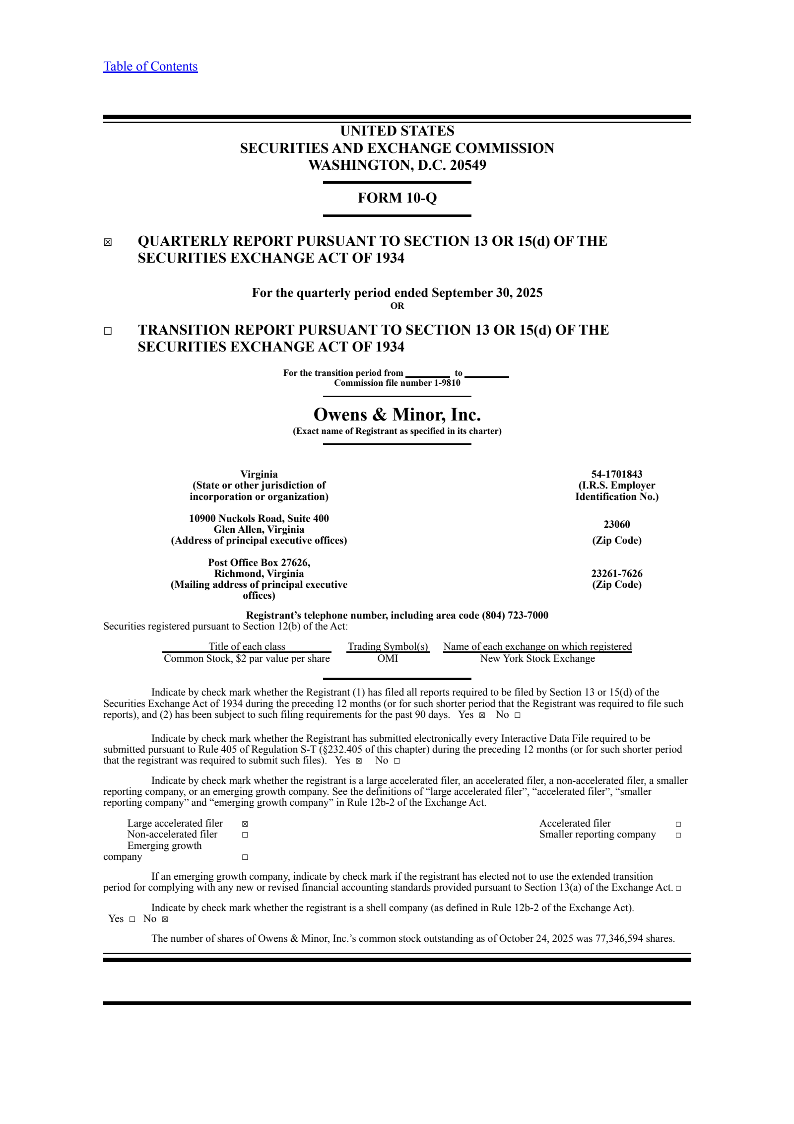 Owens & Minor's Q3 2025 Quarterly Report