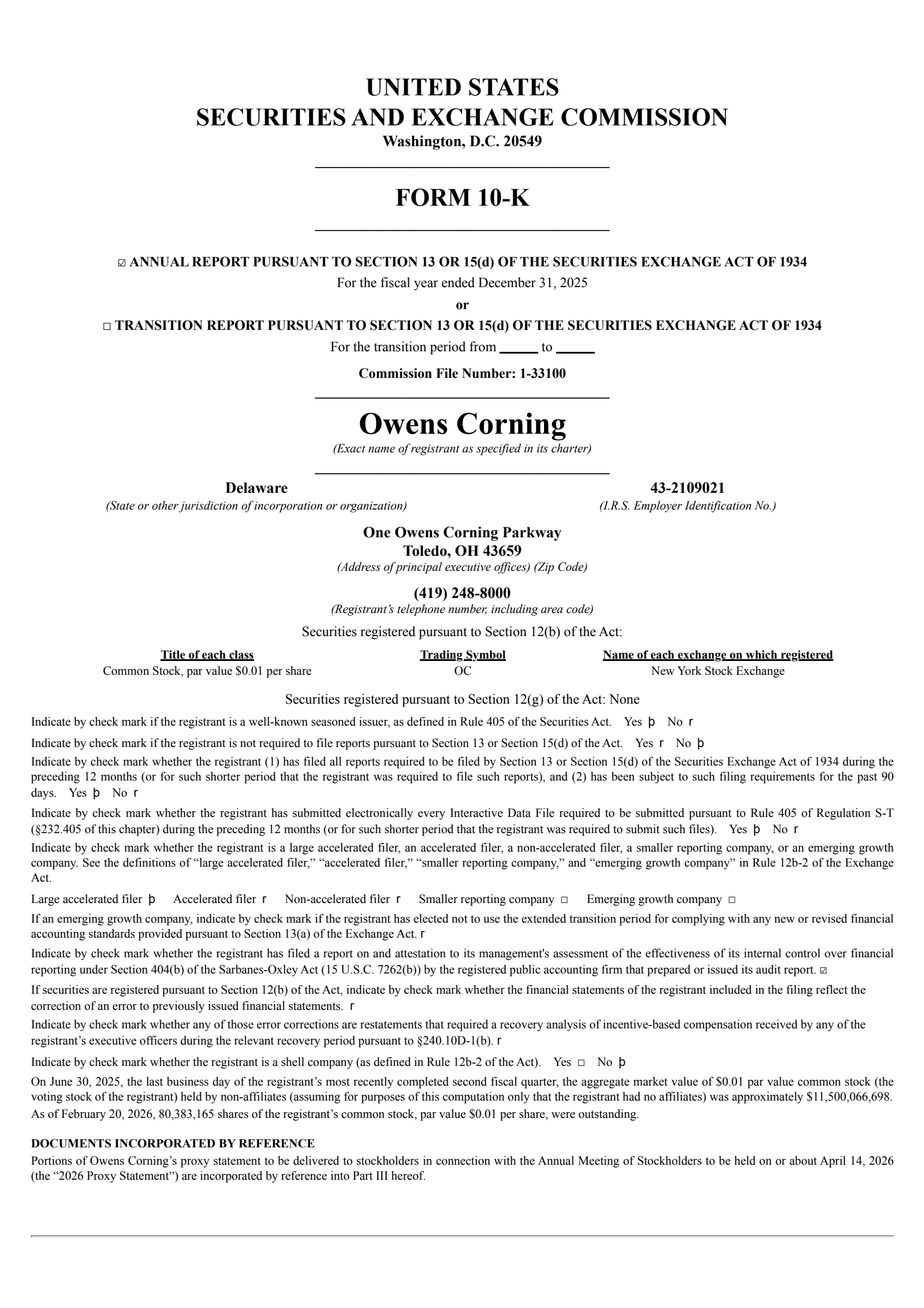Owens Corning's Q4 2025 Annual report