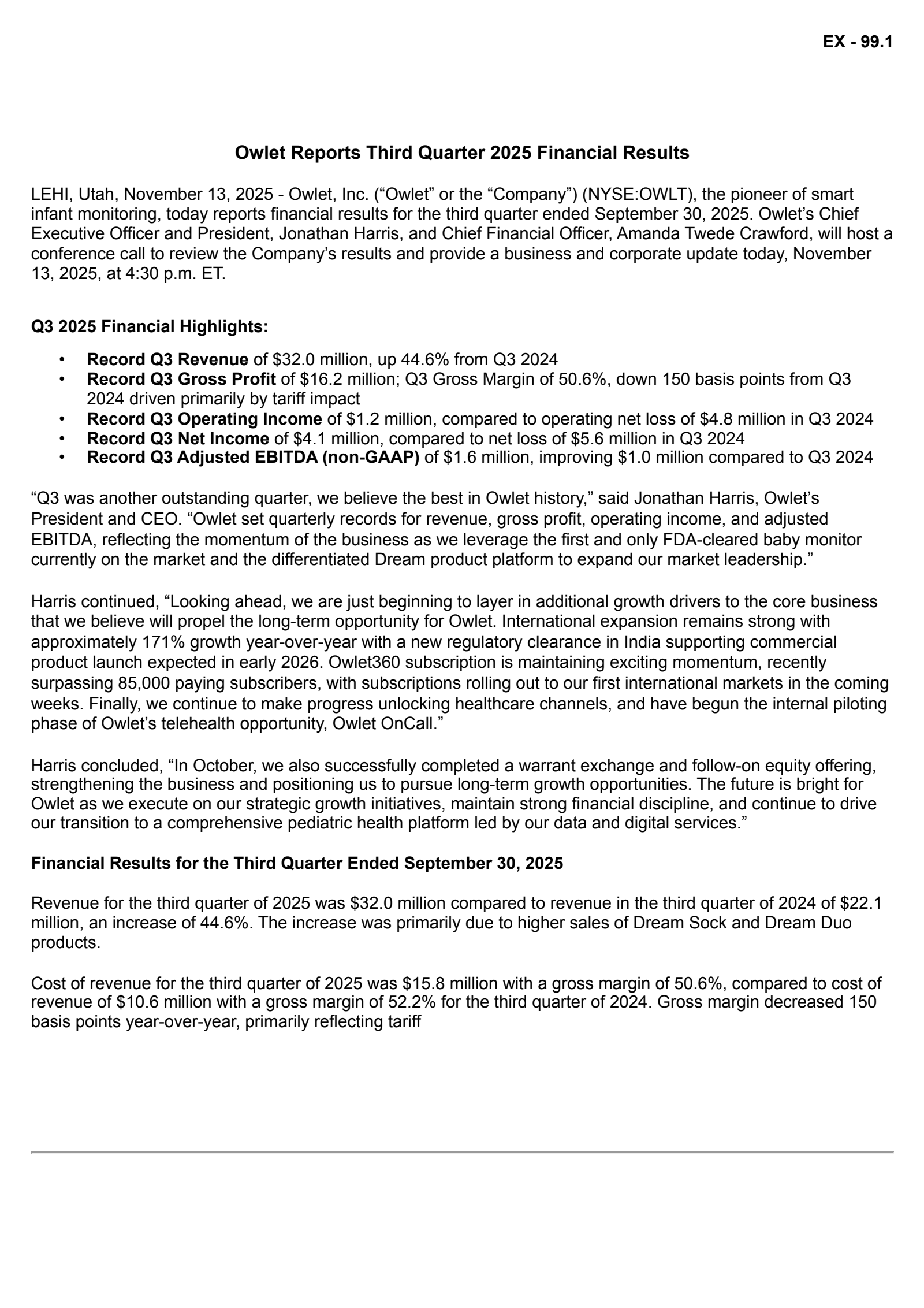 Owlet's Q3 2025 Earnings Release