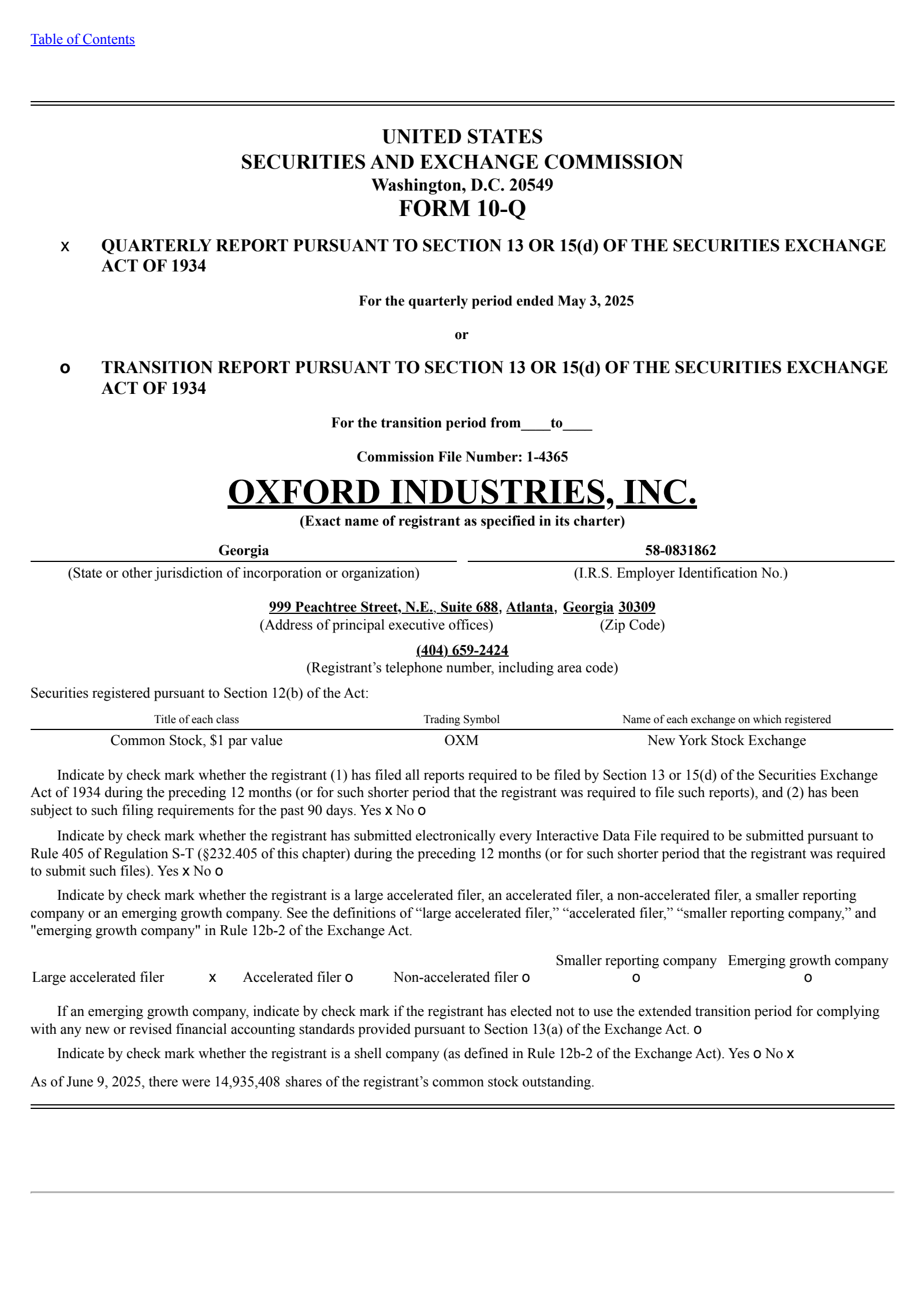 Oxford Industries' Q1 2026 Quarterly report