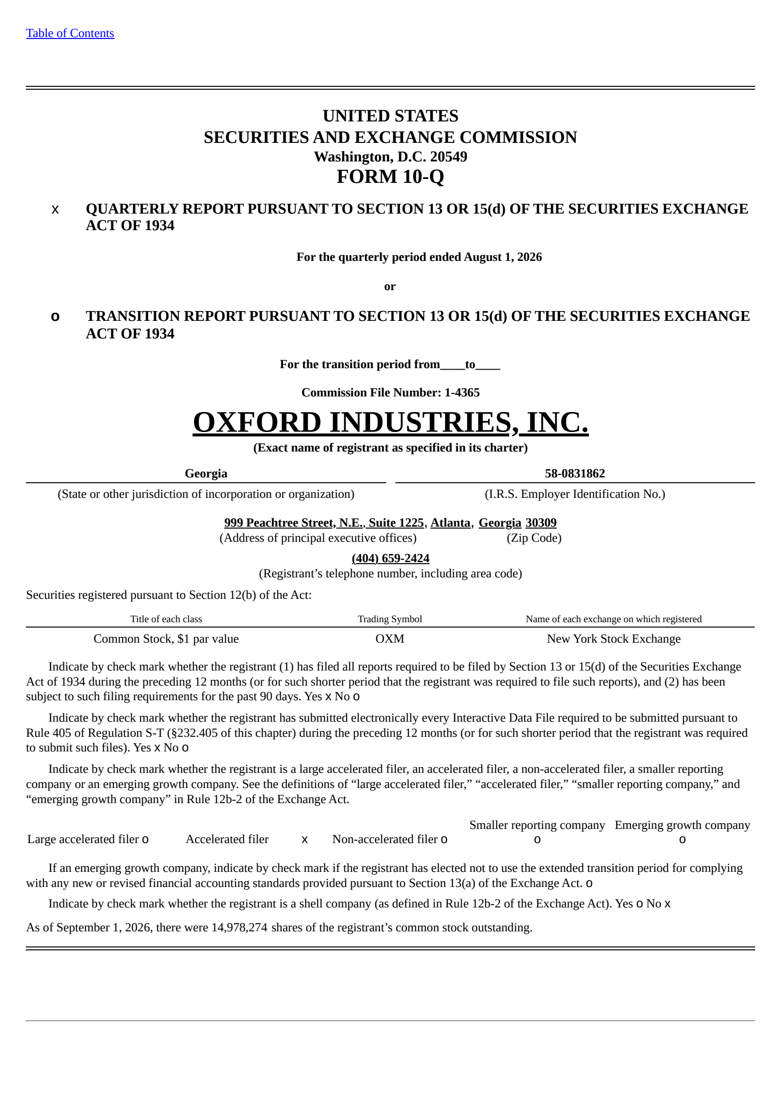 Oxford Industries' Q2 2027 Quarterly report
