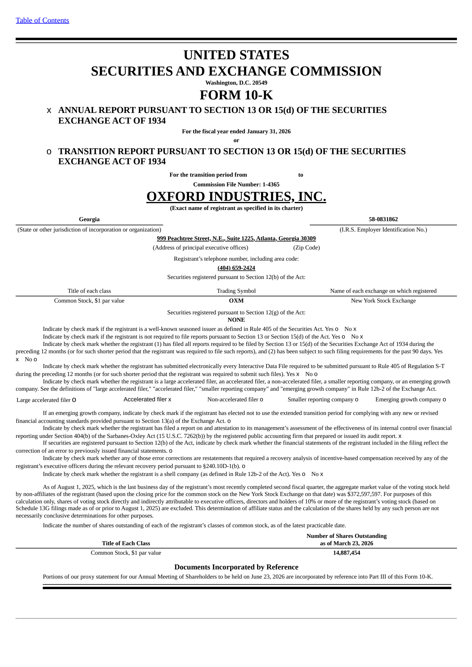 Oxford Industries' Q4 2026 Annual report