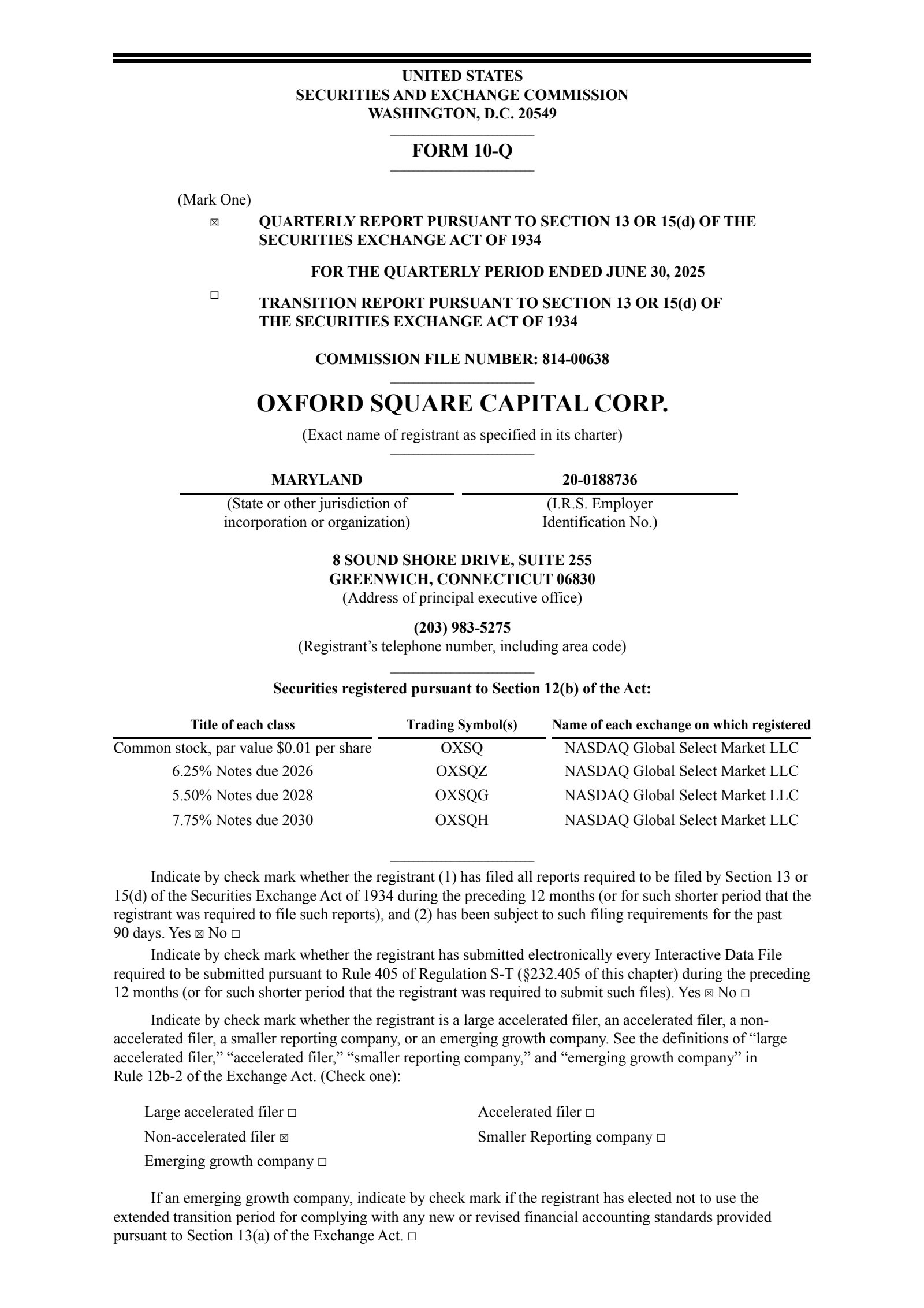 Oxford Square Capital's Q2 2025 Quarterly report