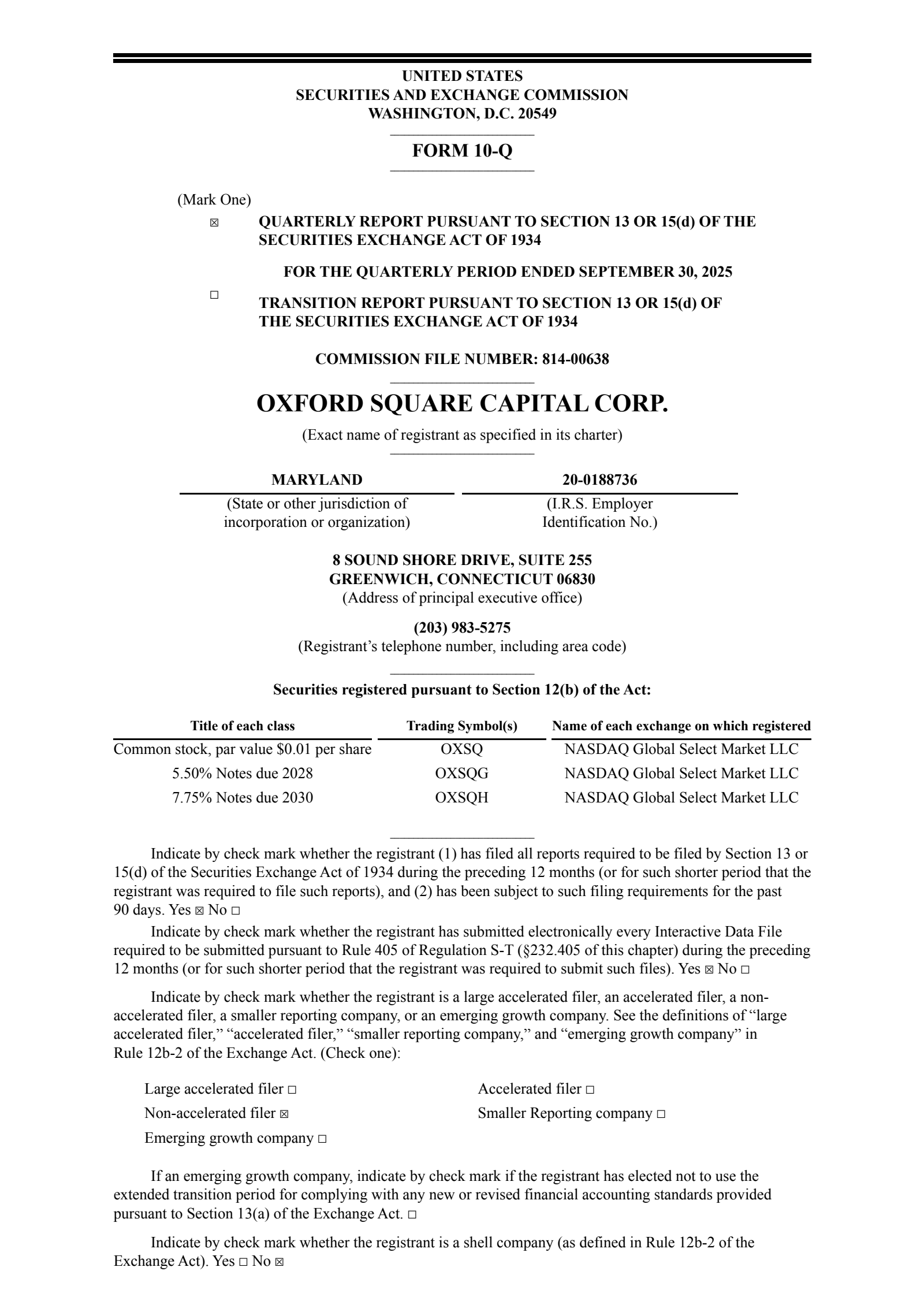 Oxford Square Capital's Q3 2025 Quarterly Report