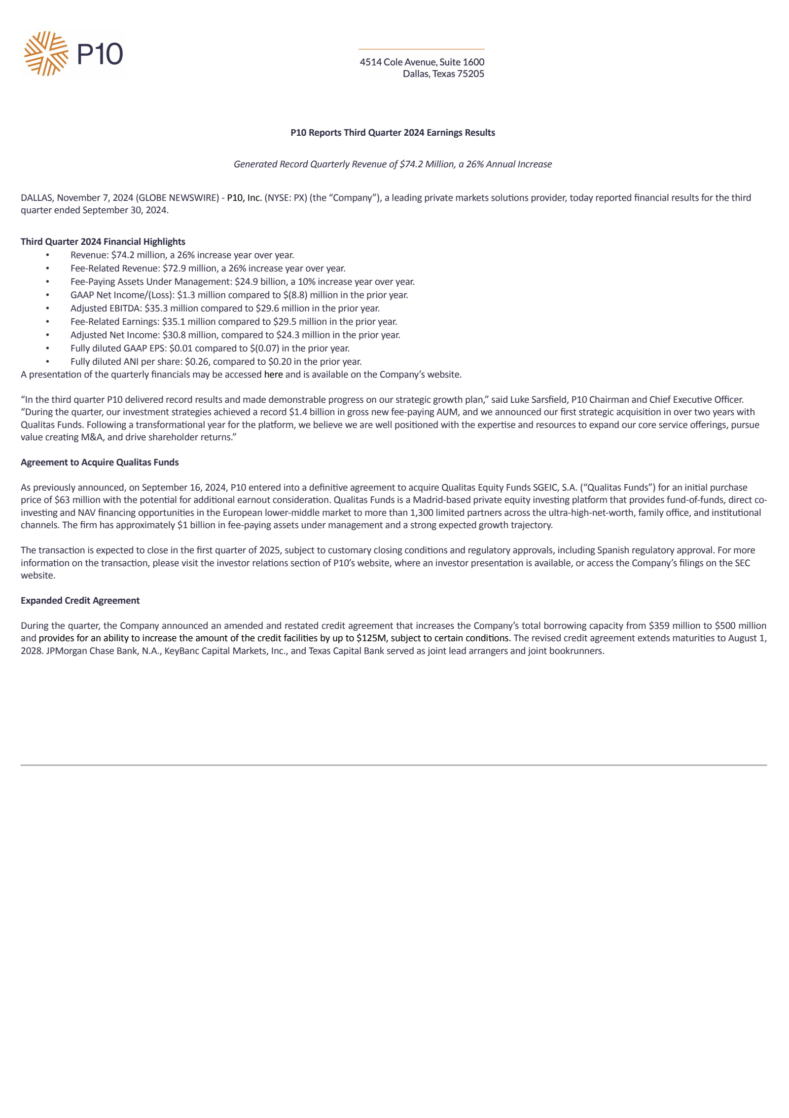P10's Q3 2024 Earnings Release