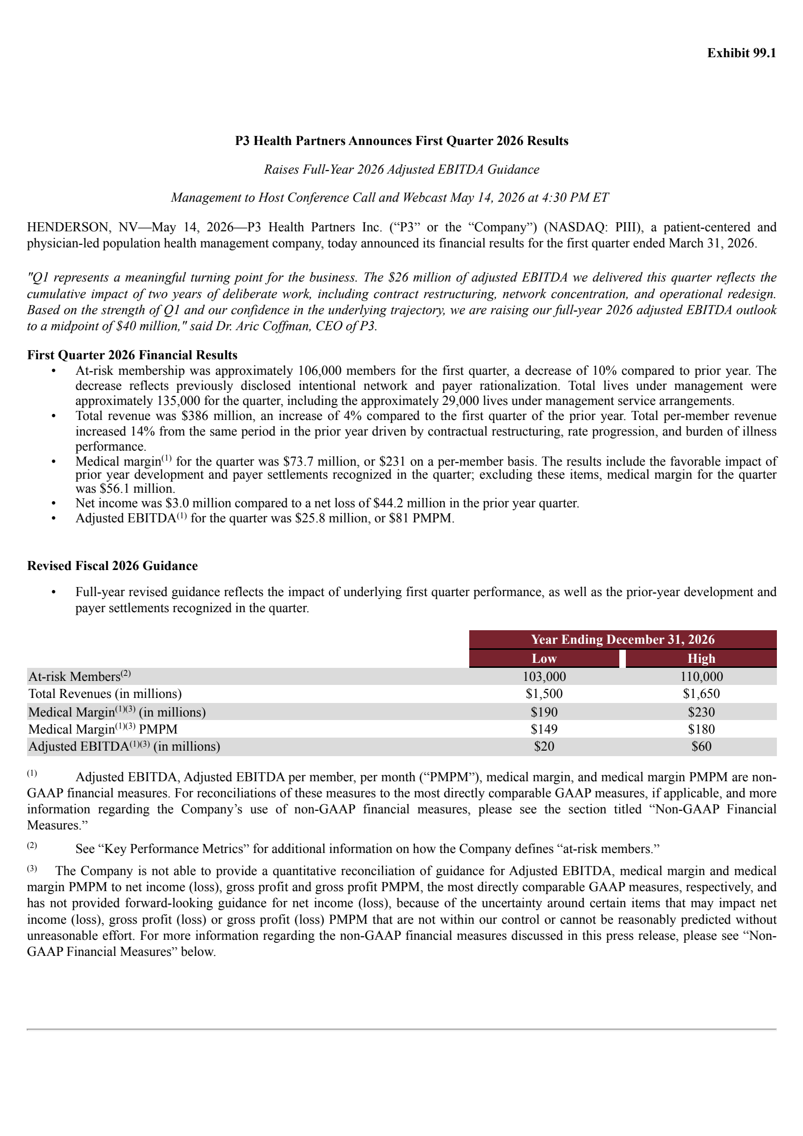 P3 Health Partners' Q1 2026 Press Release