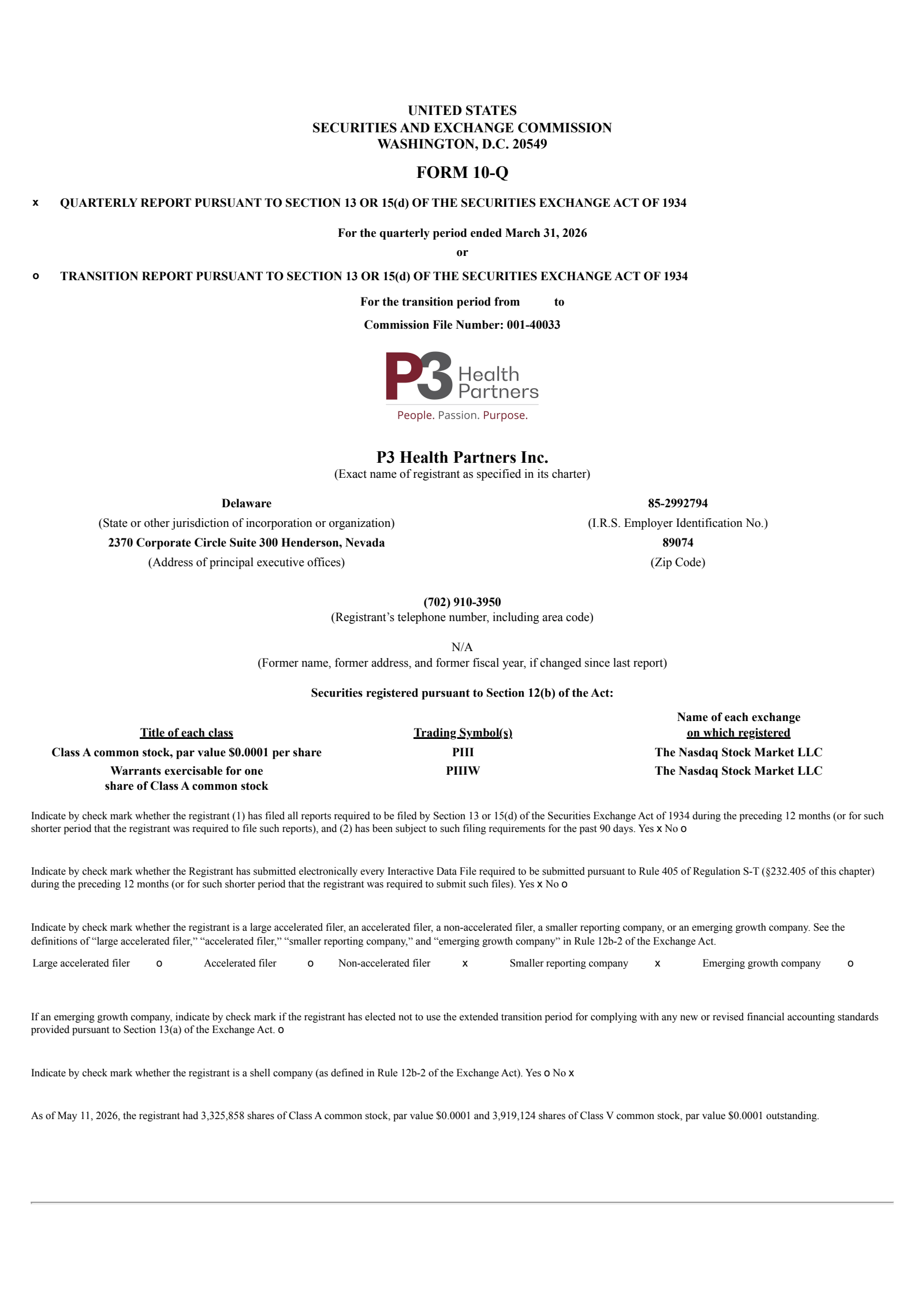 P3 Health Partners' Q1 2026 Quarterly report