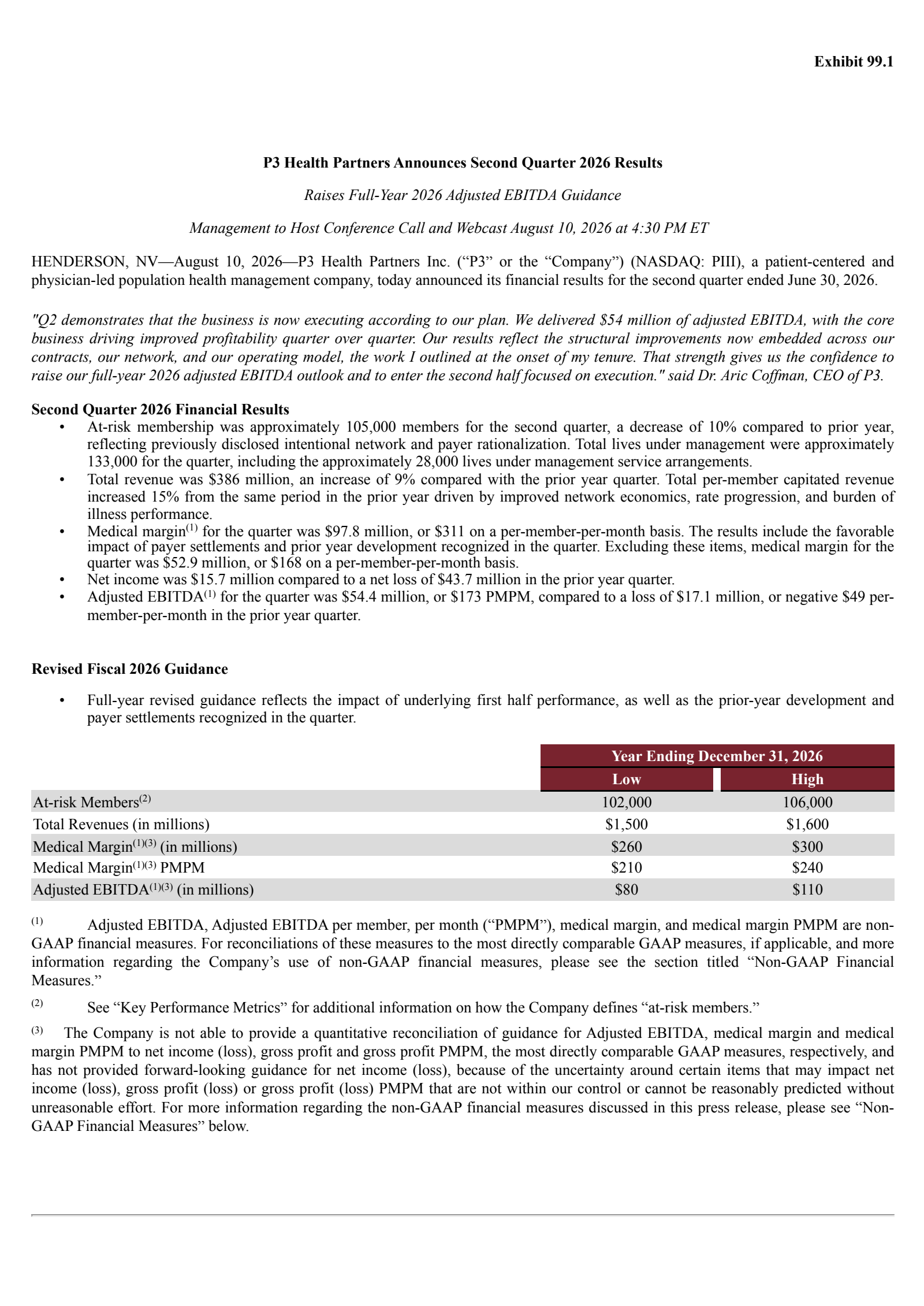 P3 Health Partners' Q2 2026 Press Release