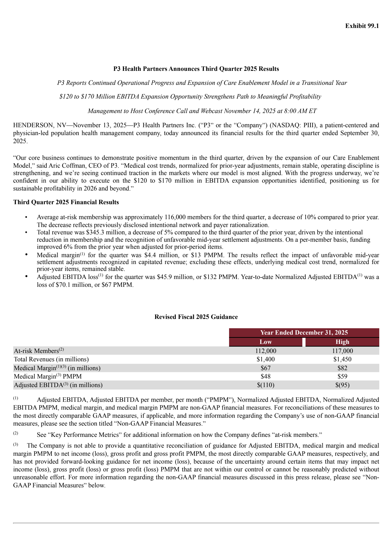 P3 Health Partners' Q3 2025 Earnings Release