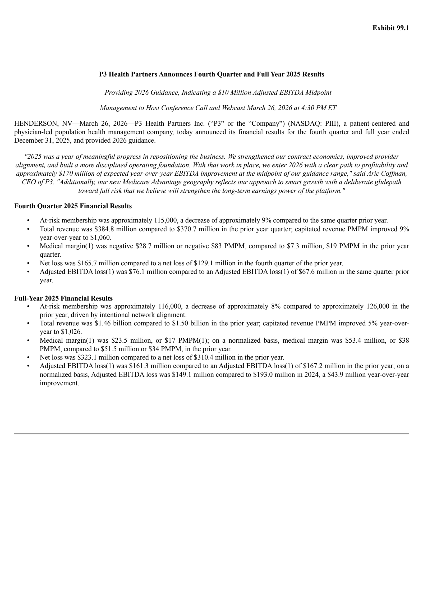 P3 Health Partners' Q4 2025 Press Release