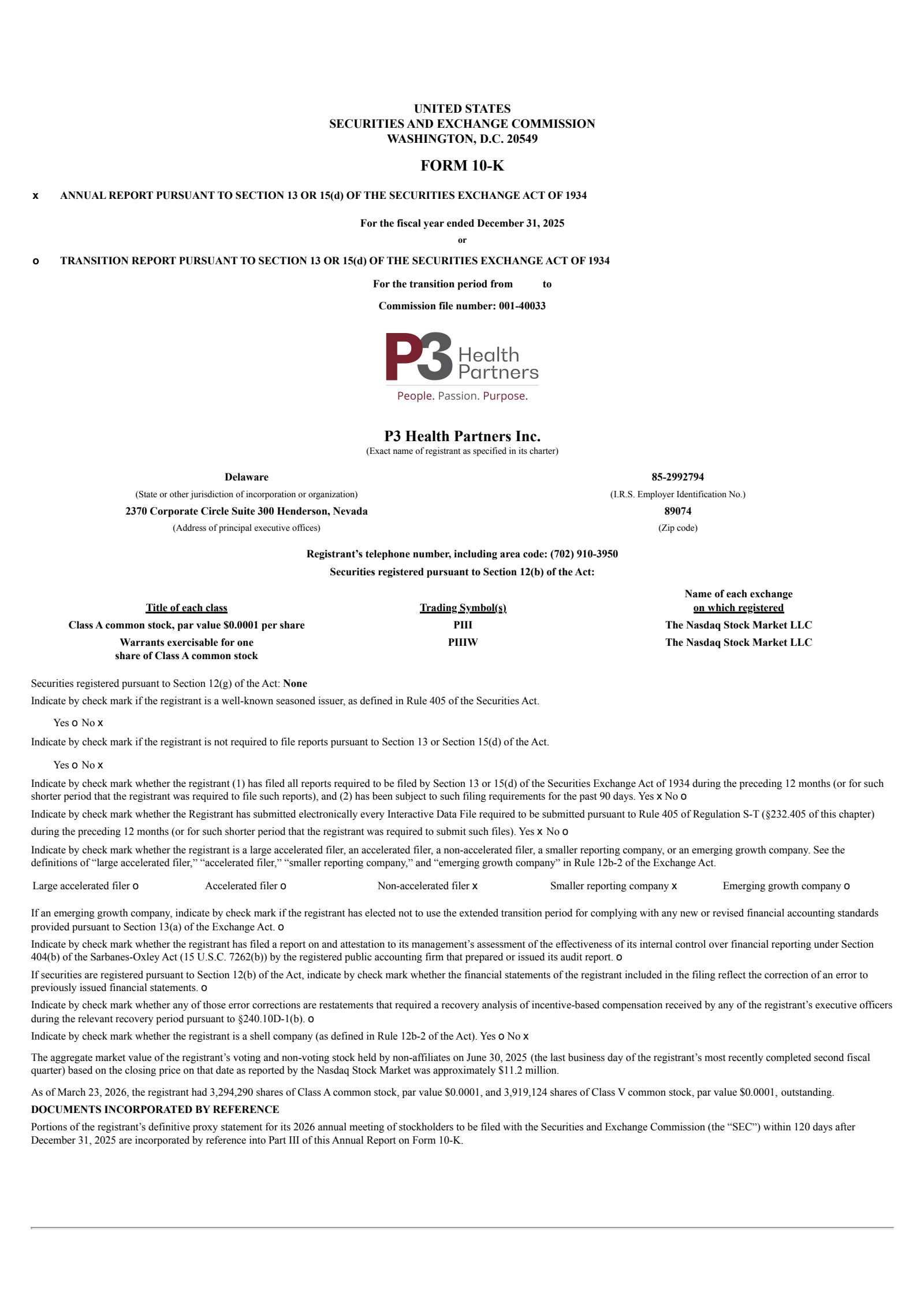P3 Health Partners' Q4 2025 Annual report