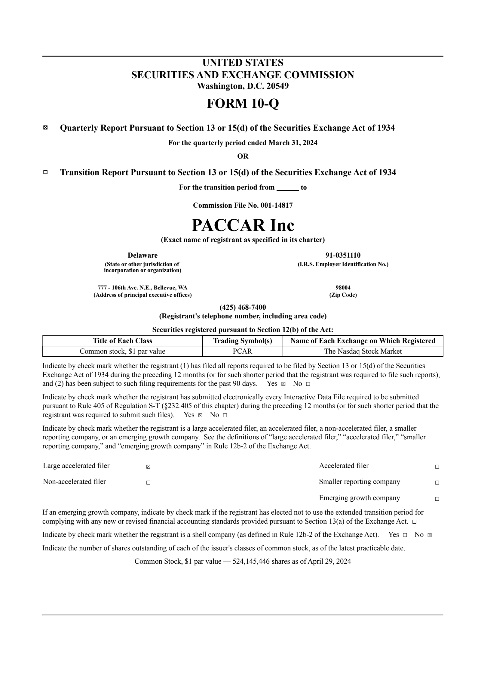 PACCAR's Q1 2024 Quarterly report