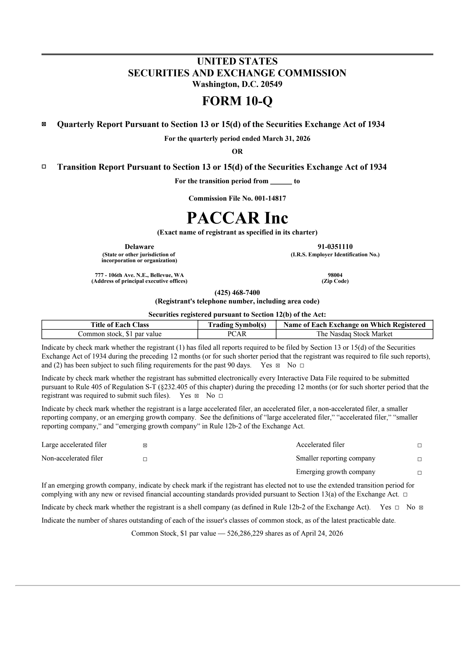 PACCAR's Q1 2026 Quarterly report