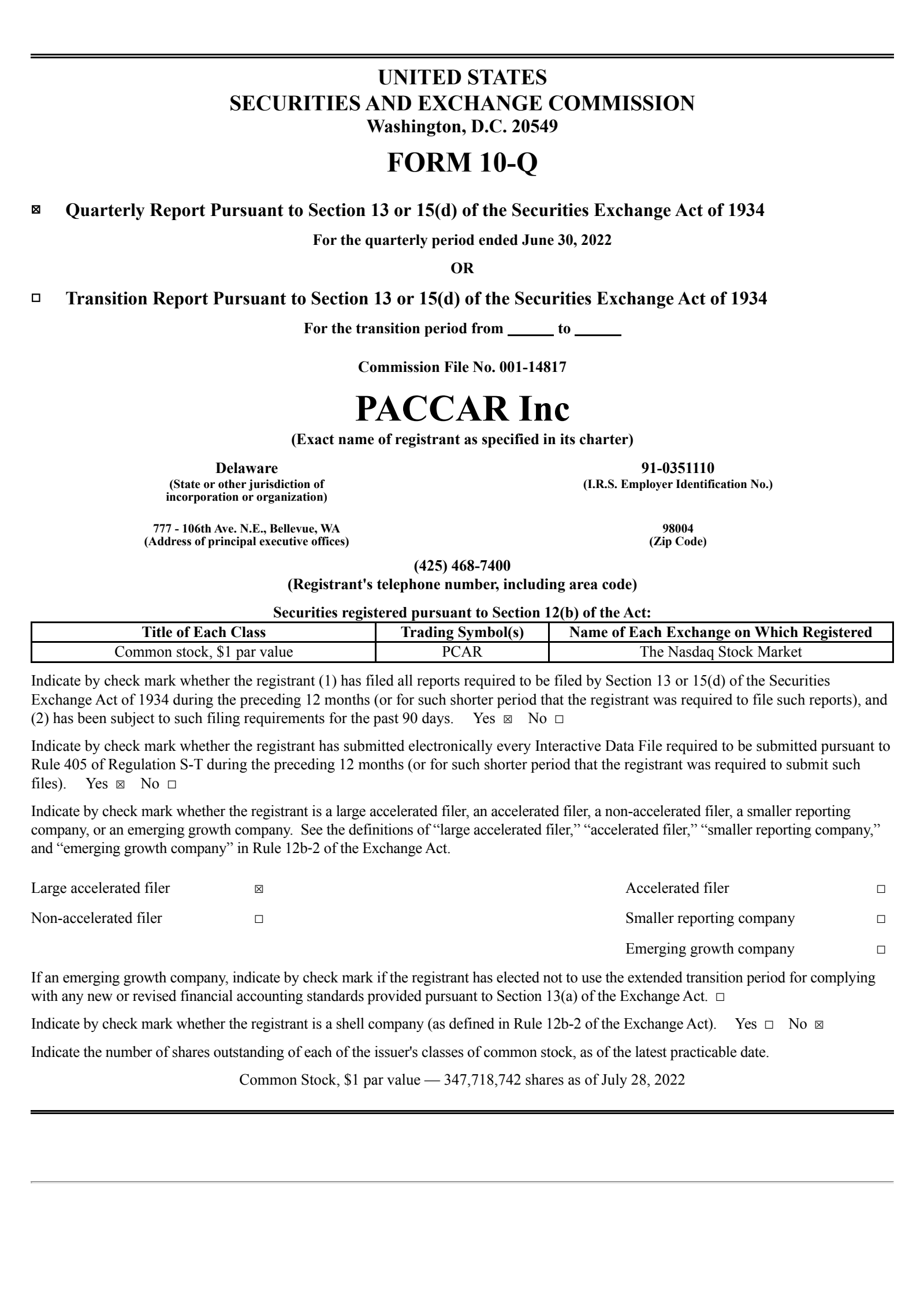 PACCAR's Q2 2022 Quarterly report