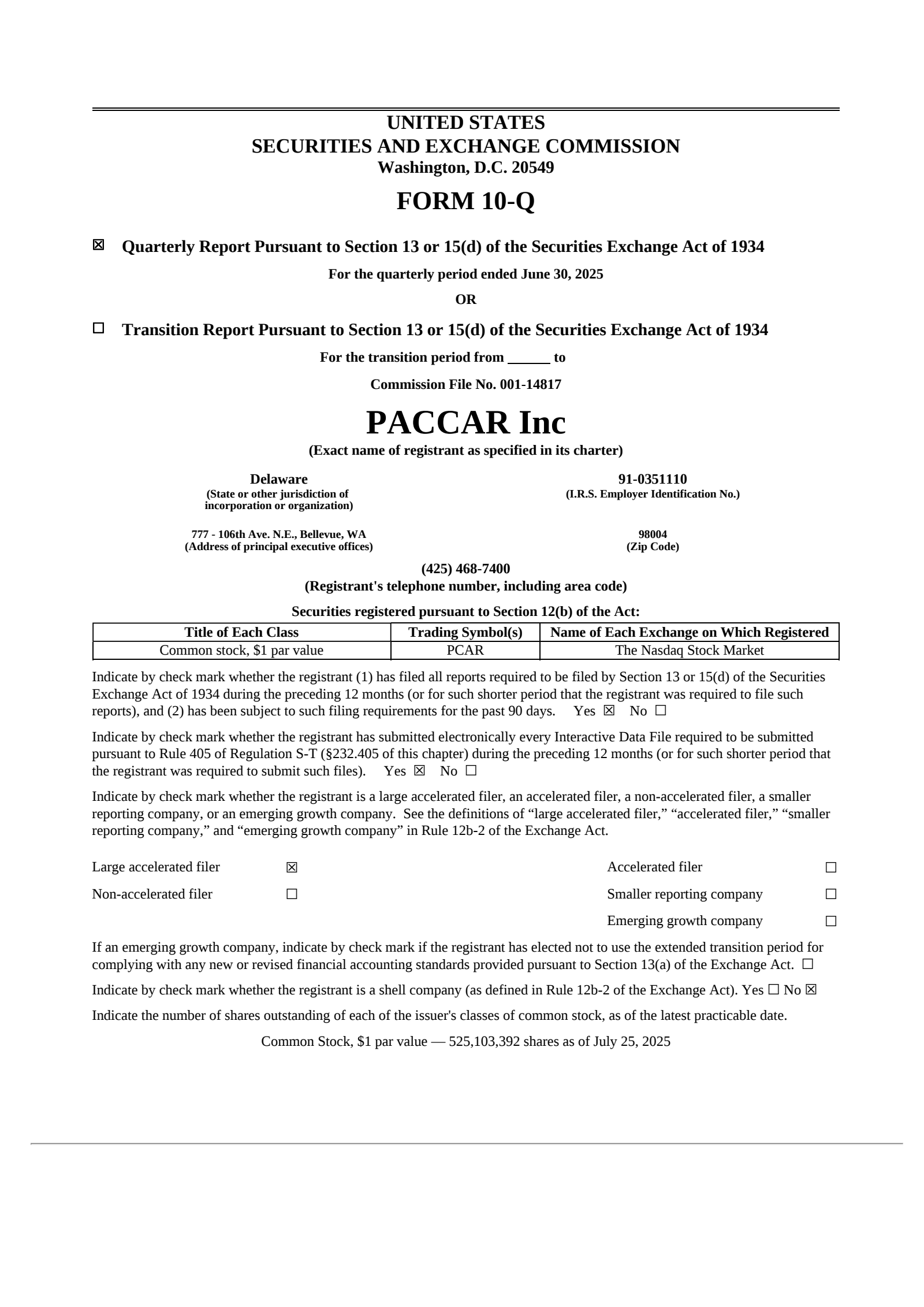 PACCAR's Q2 2025 Quarterly report