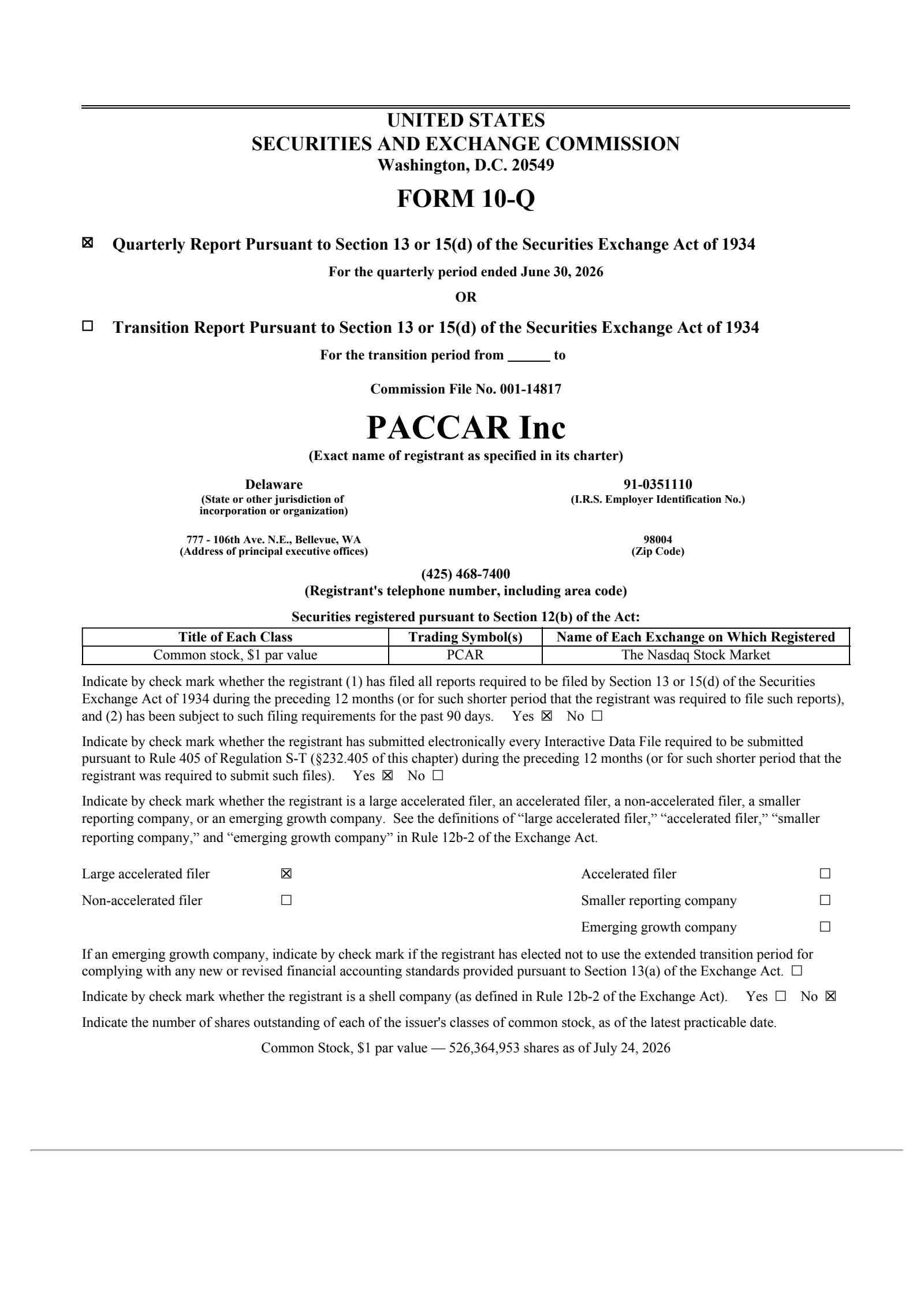 PACCAR's Q2 2026 Quarterly report