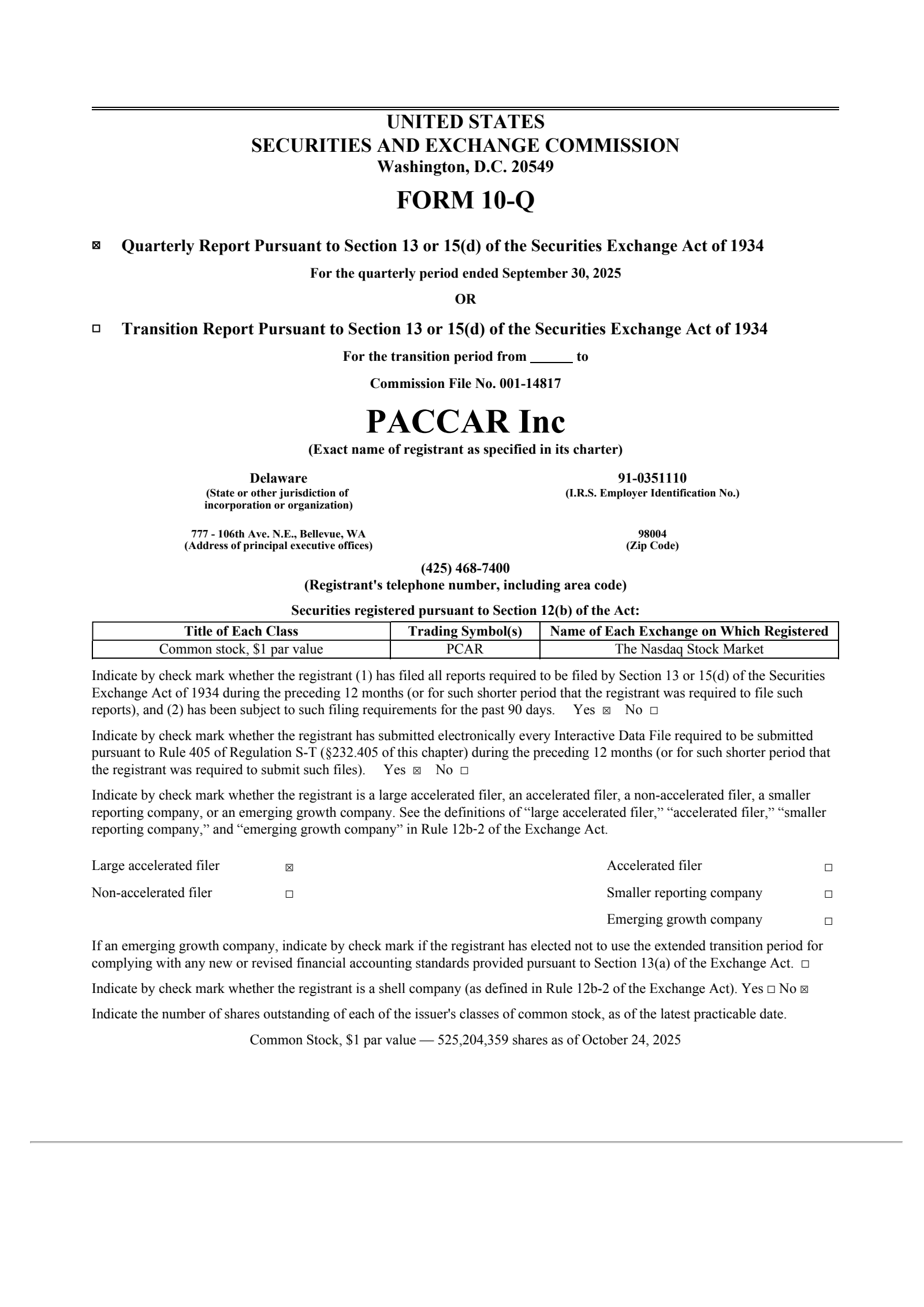 PACCAR's Q3 2025 Quarterly Report