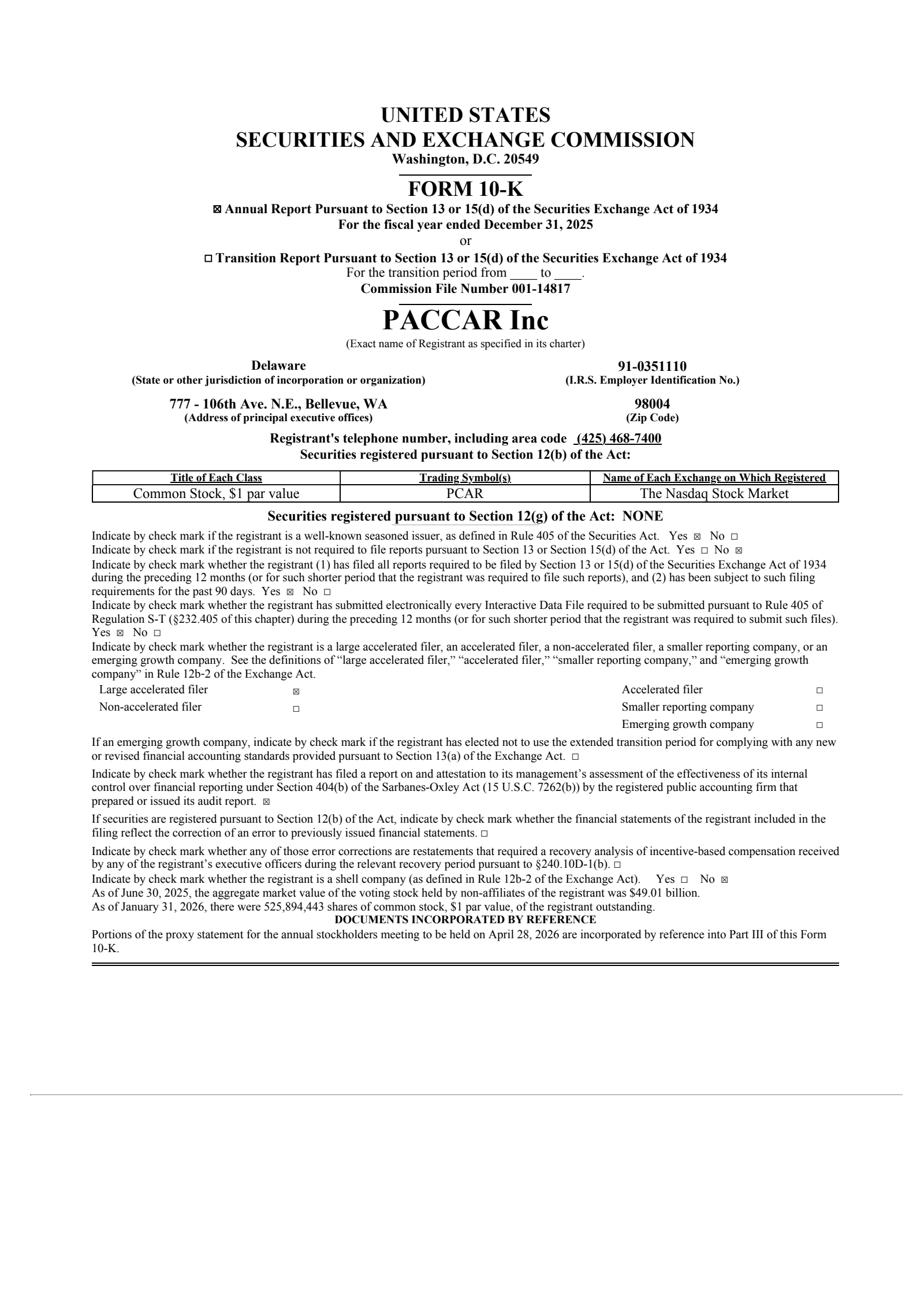 PACCAR's Q4 2025 Annual report