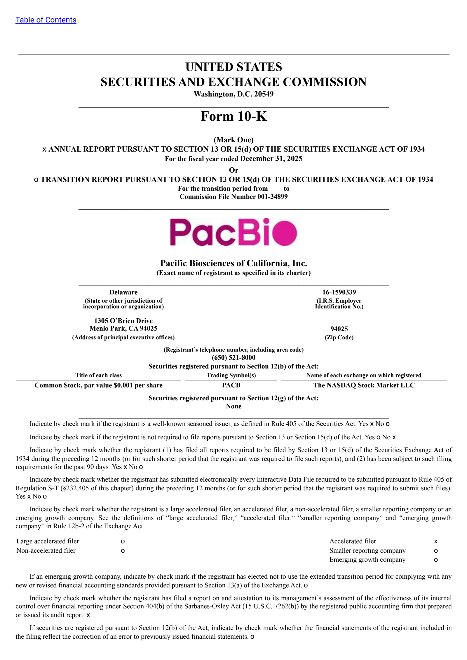 Pacific Biosciences of California's Q4 2025 Annual report